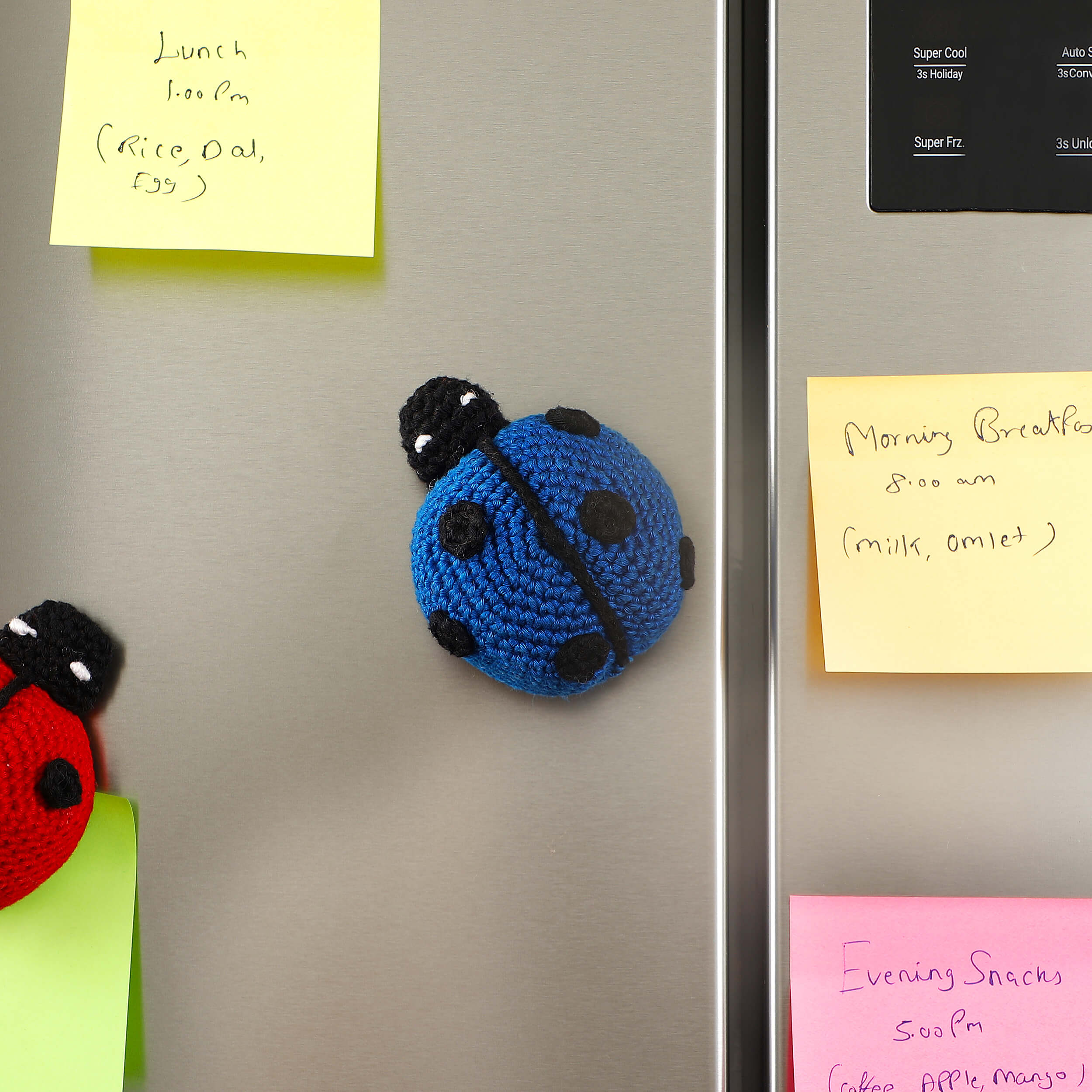 Handmade Crochet Ladybug Fridge Magnets - Royal Blue