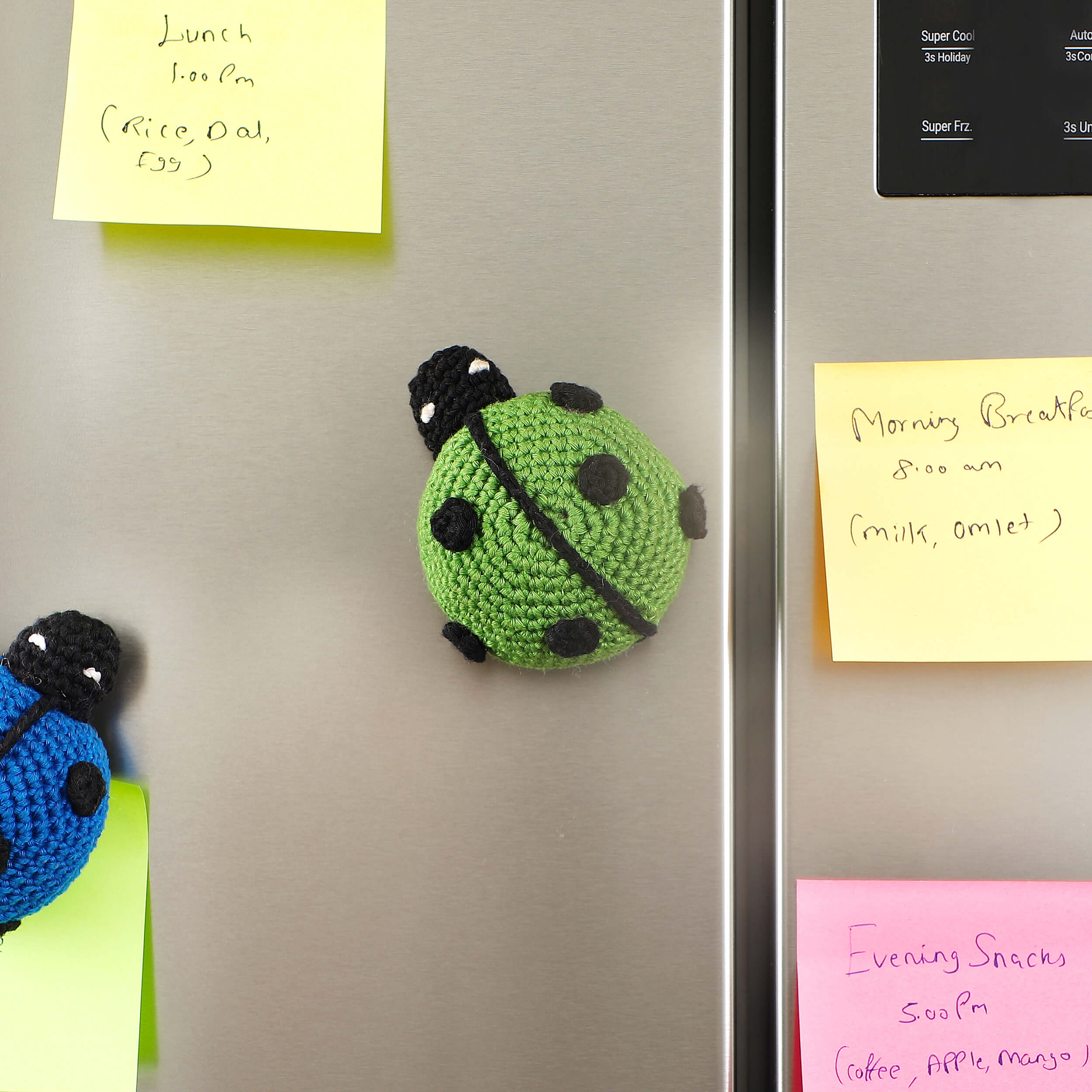 Handmade Crochet Ladybug Fridge Magnets - Green