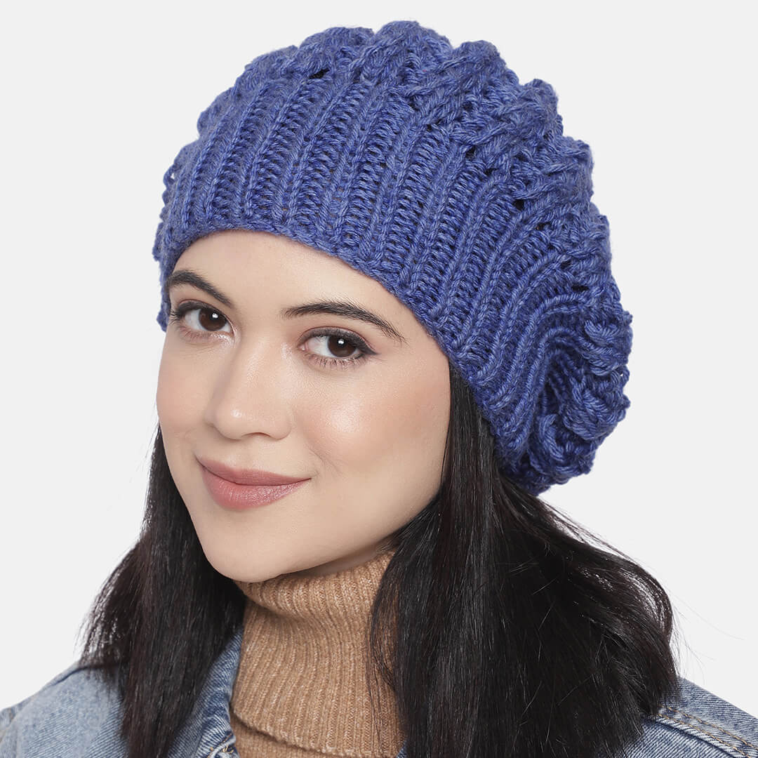 Blue Self-Design Beanie - 269