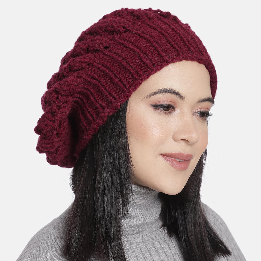 Maroon Self-Design Beanie - 270