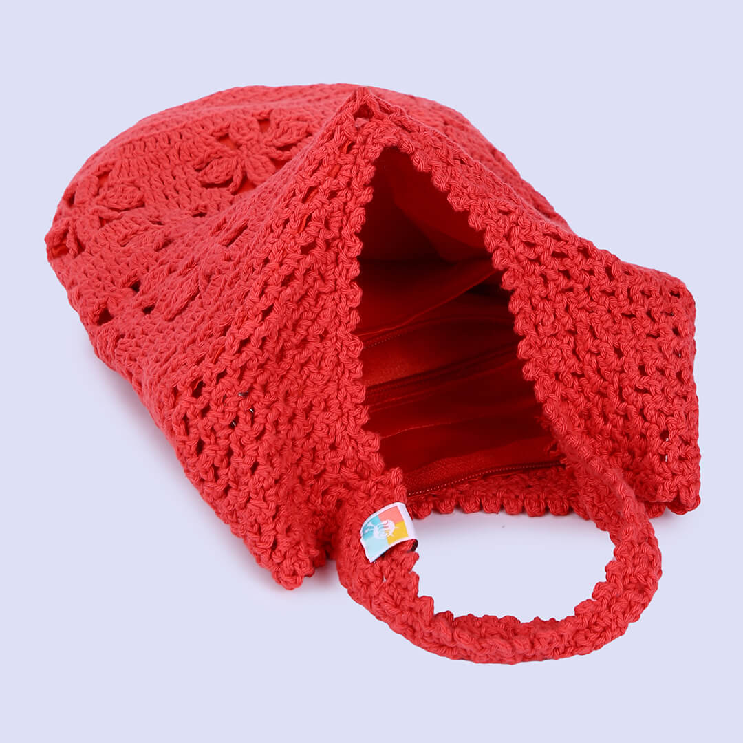 Handmade Crochet Market Bag - Coral Red 2808