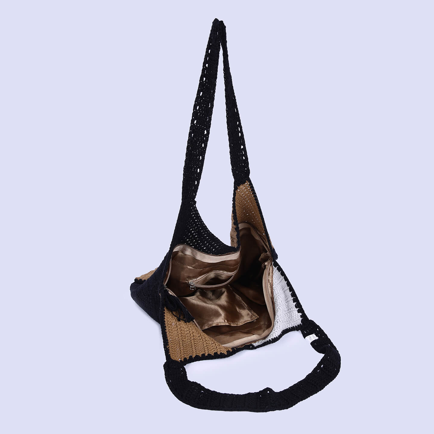 Handmade Crochet Market Bag - Black, Grey, Brown 2930
