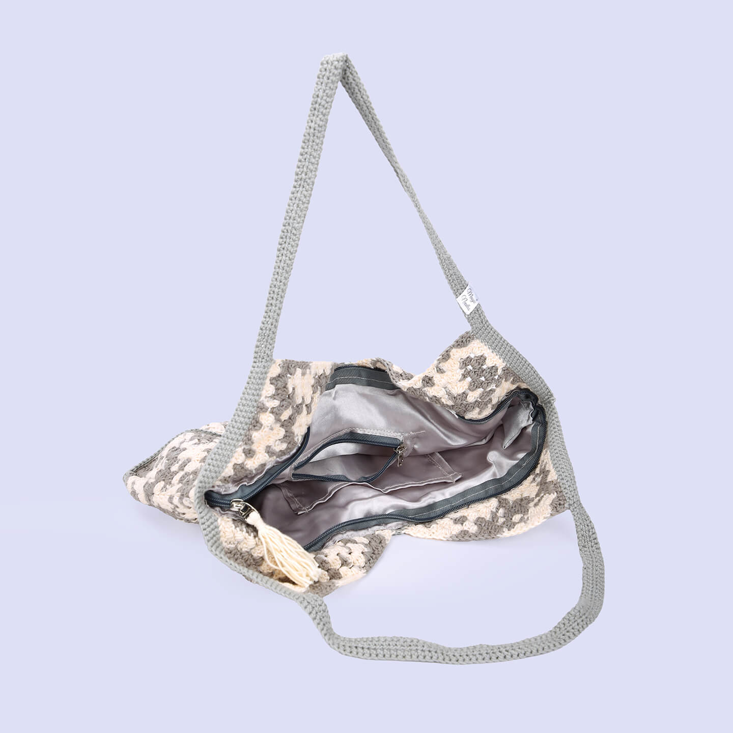 Handmade Crochet Bag - Beige & Brown 3041