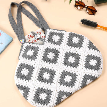 Handmade Crochet Bag - Grey & White 3045