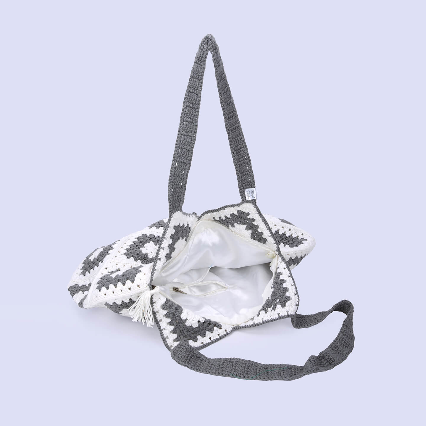 Handmade Crochet Bag - Grey & White 3045