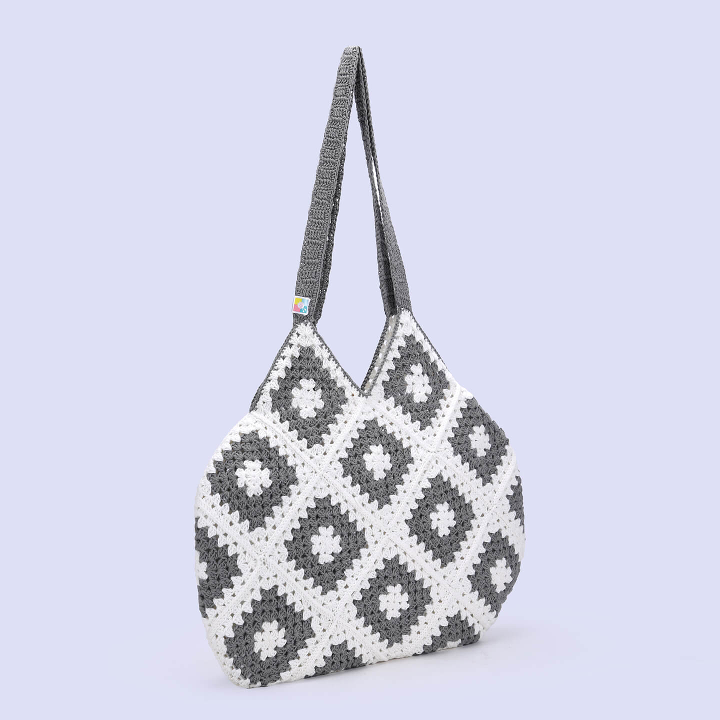 Handmade Crochet Bag - Grey & White 3045