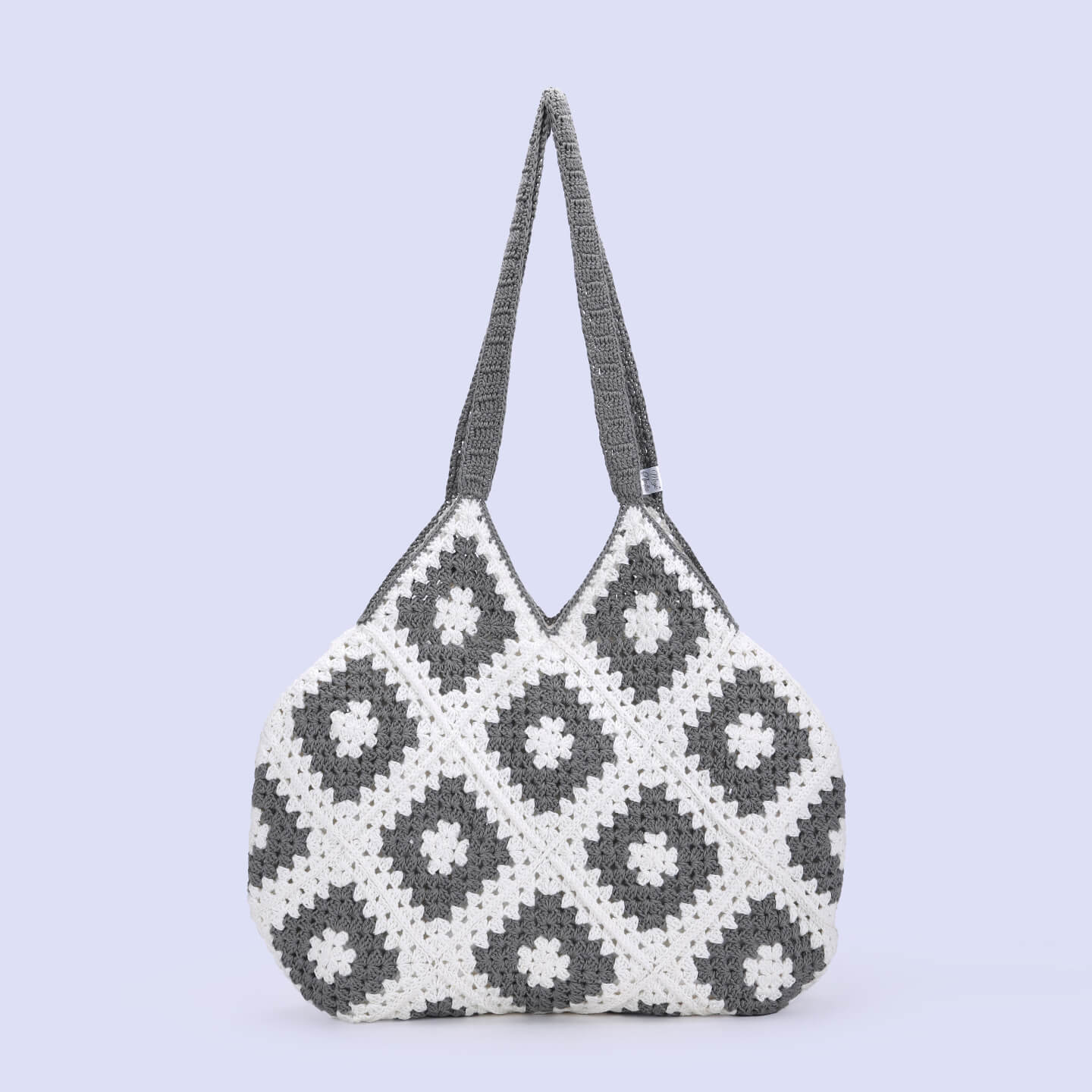Handmade Crochet Bag - Grey & White 3045
