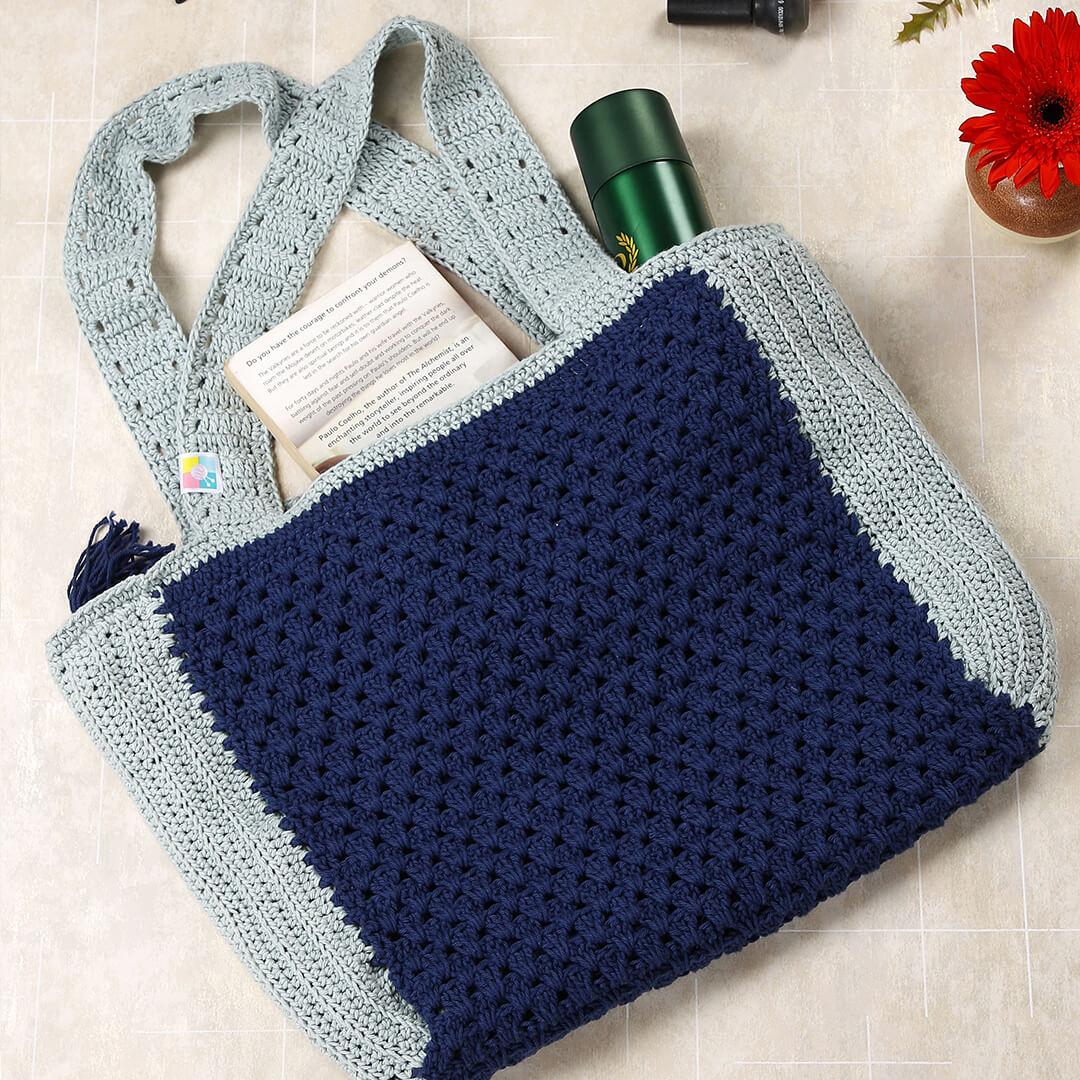 Handmade Crochet Bag - Blue & Grey 3047