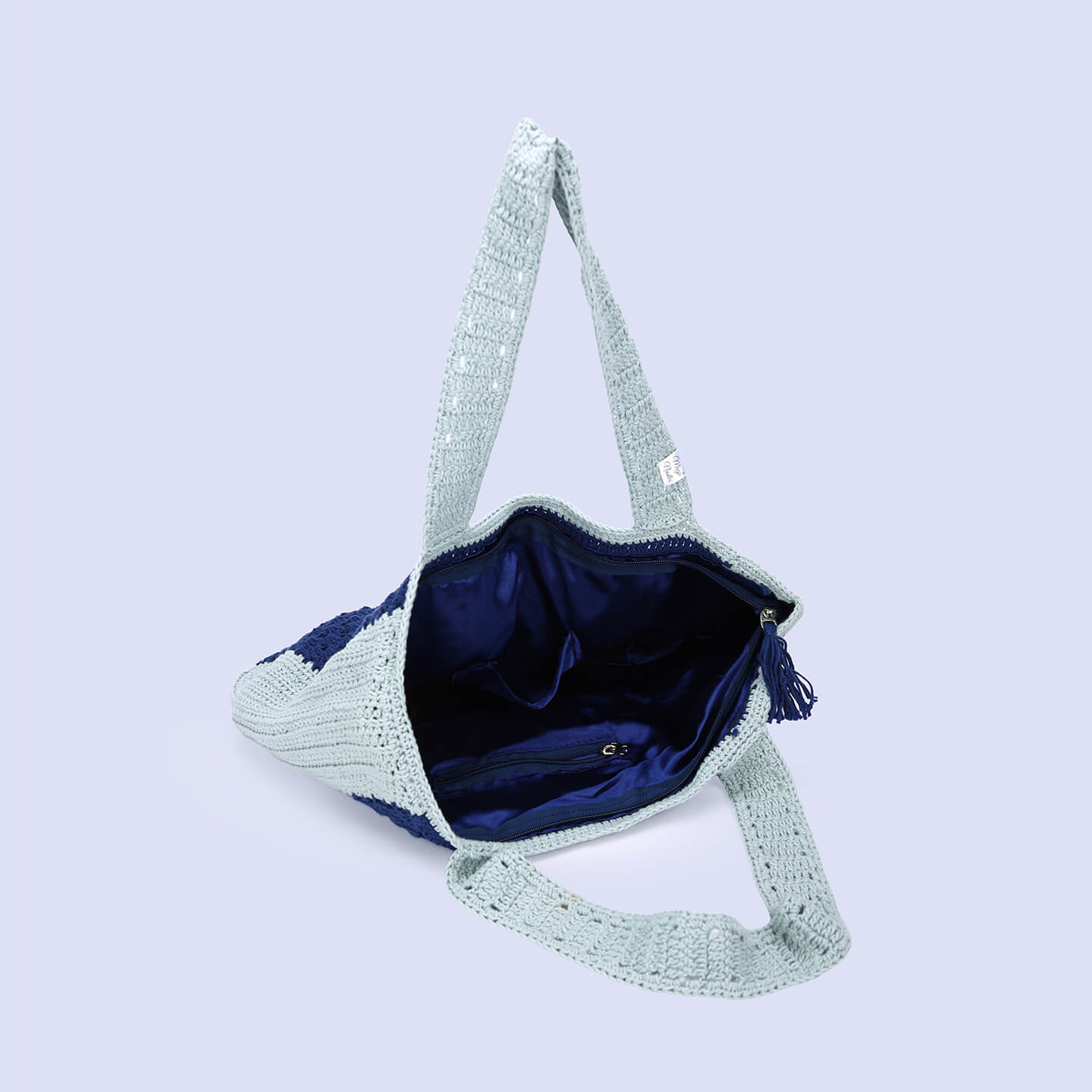 Handmade Crochet Bag - Blue & Grey 3047