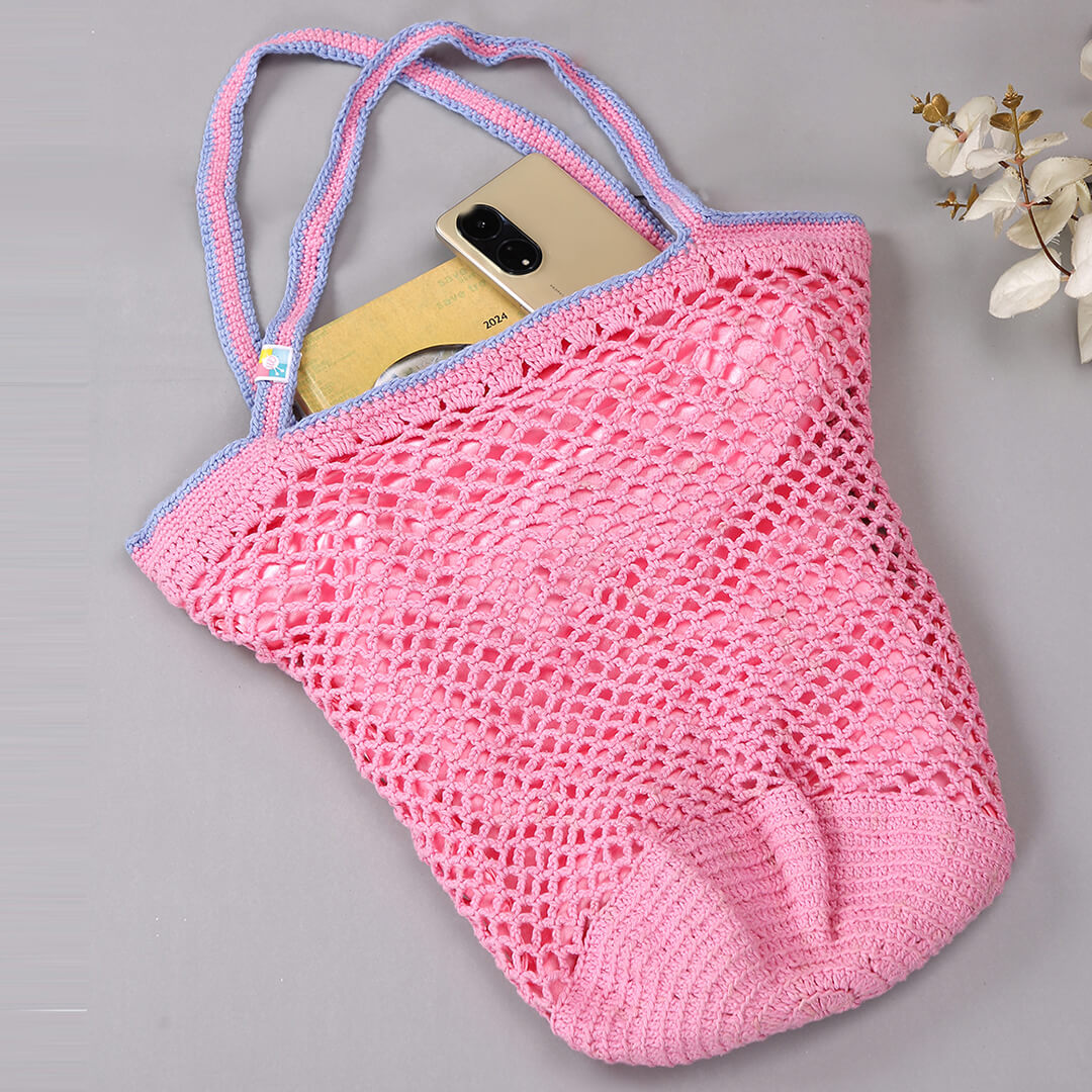 Handmade Crochet Market Bag - Pink 3056