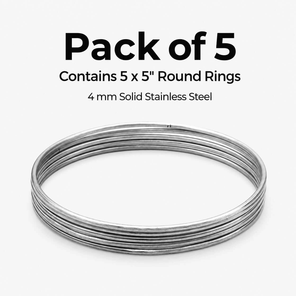 5-Inch Round Stainless Steel Craft Ring - Pack of 5