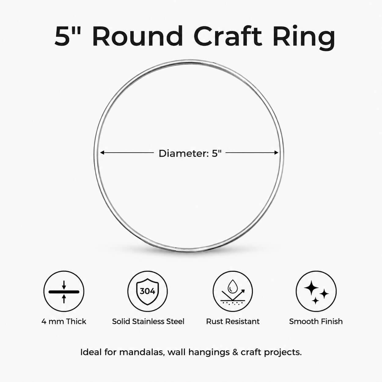 5-Inch Round Stainless Steel Craft Ring - Pack of 5