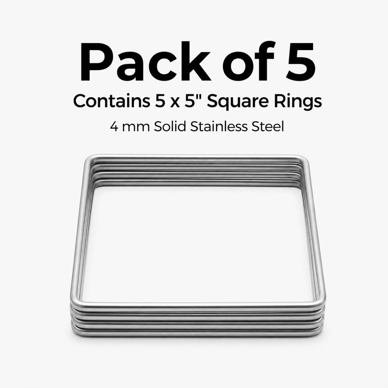 5-Inch Square Stainless Steel Craft Ring - Pack of 5
