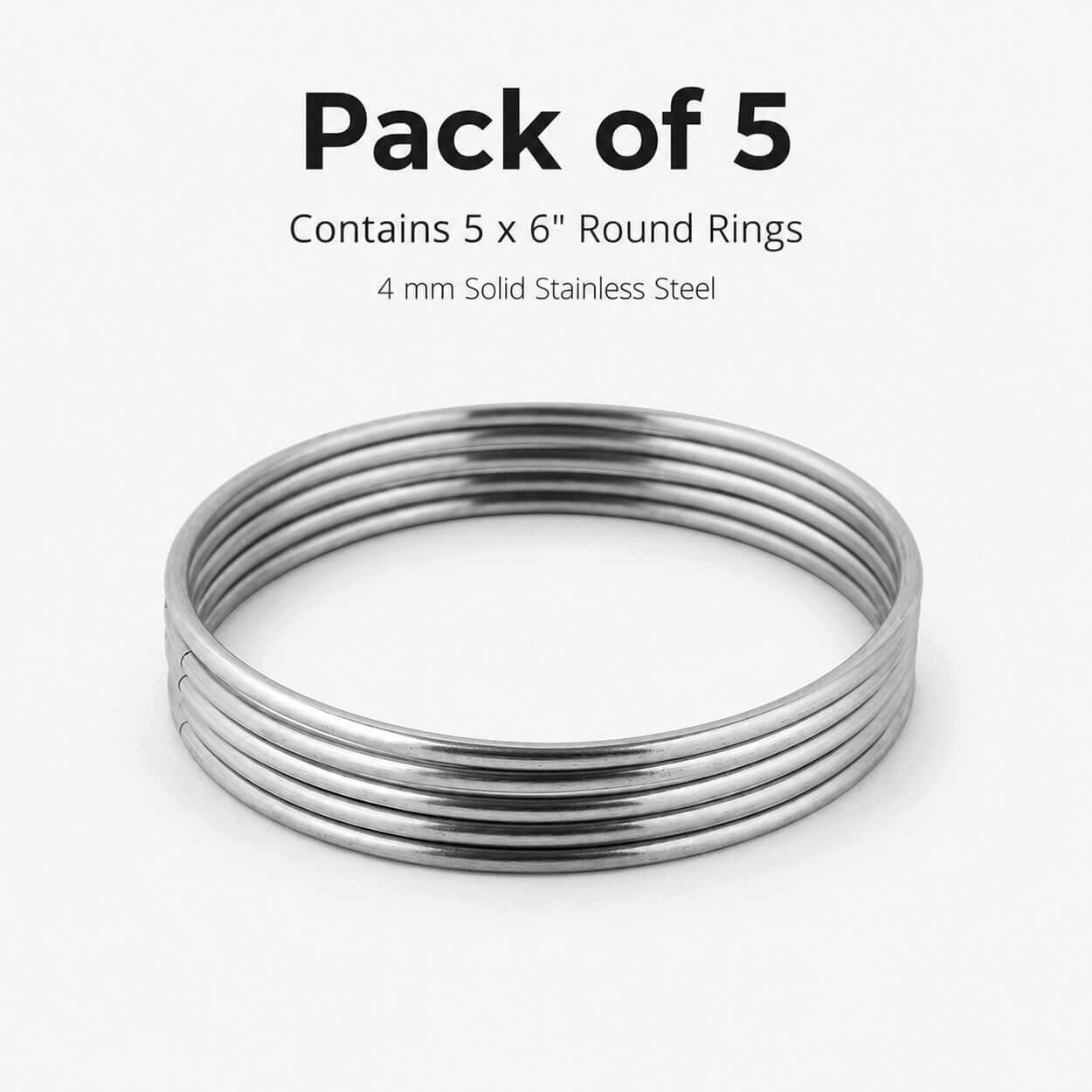 6-inch Round Stainless Steel Craft Ring - Pack of 5