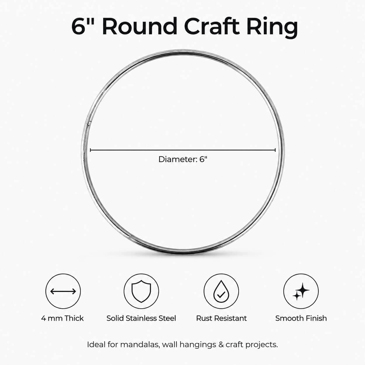 6-inch Round Stainless Steel Craft Ring - Pack of 5