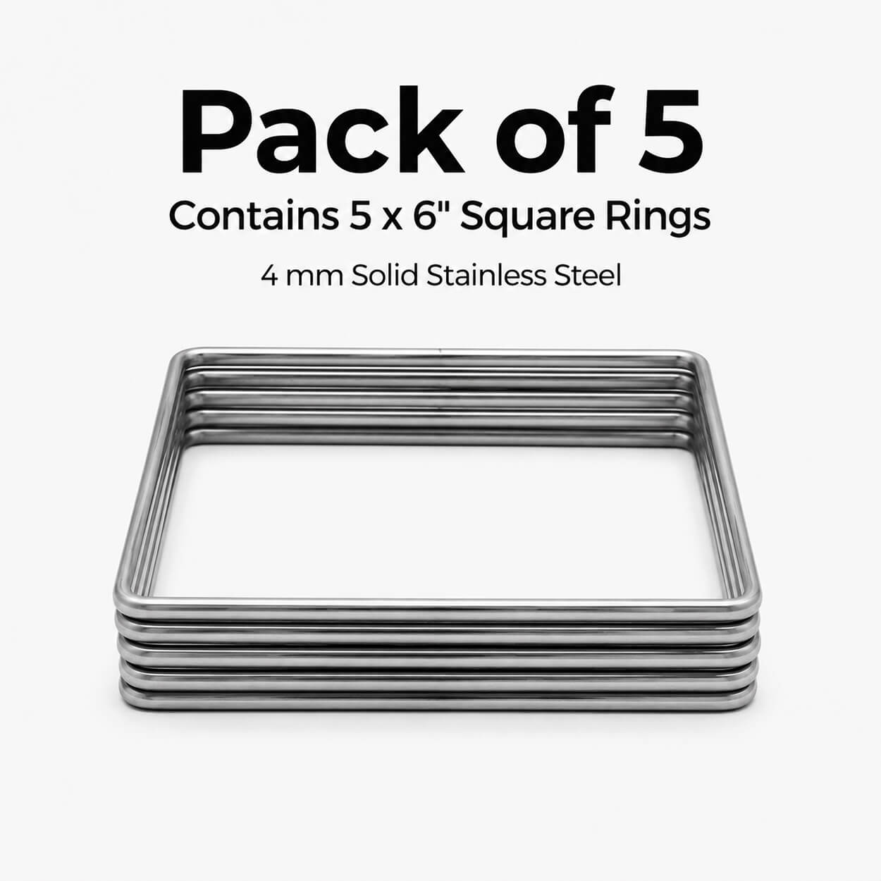 6-Inch Square Stainless Steel Craft Ring - Pack of 5