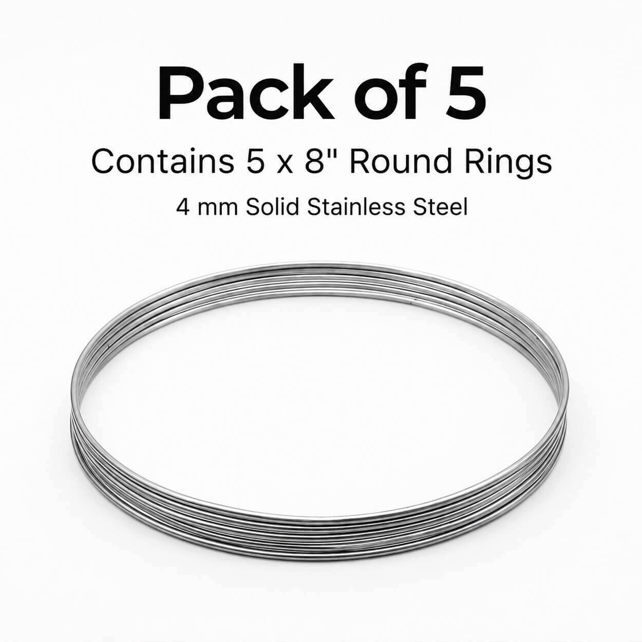 8-inch Round Stainless Steel Craft Ring - Pack of 5