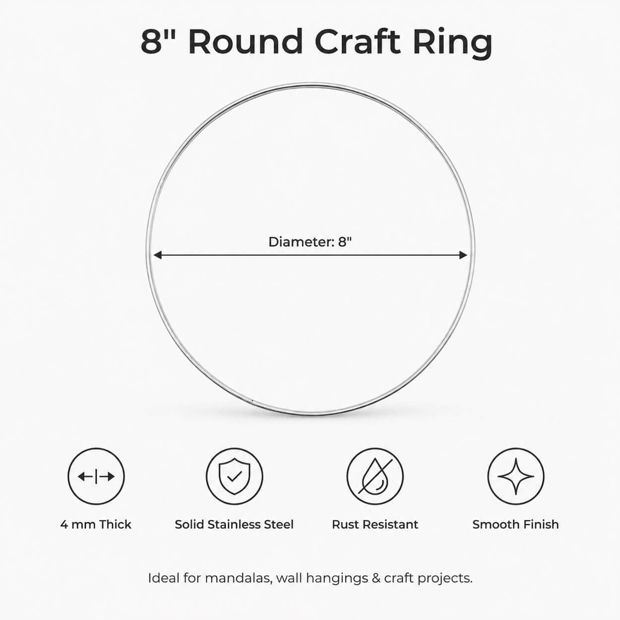 8-inch Round Stainless Steel Craft Ring - Pack of 5
