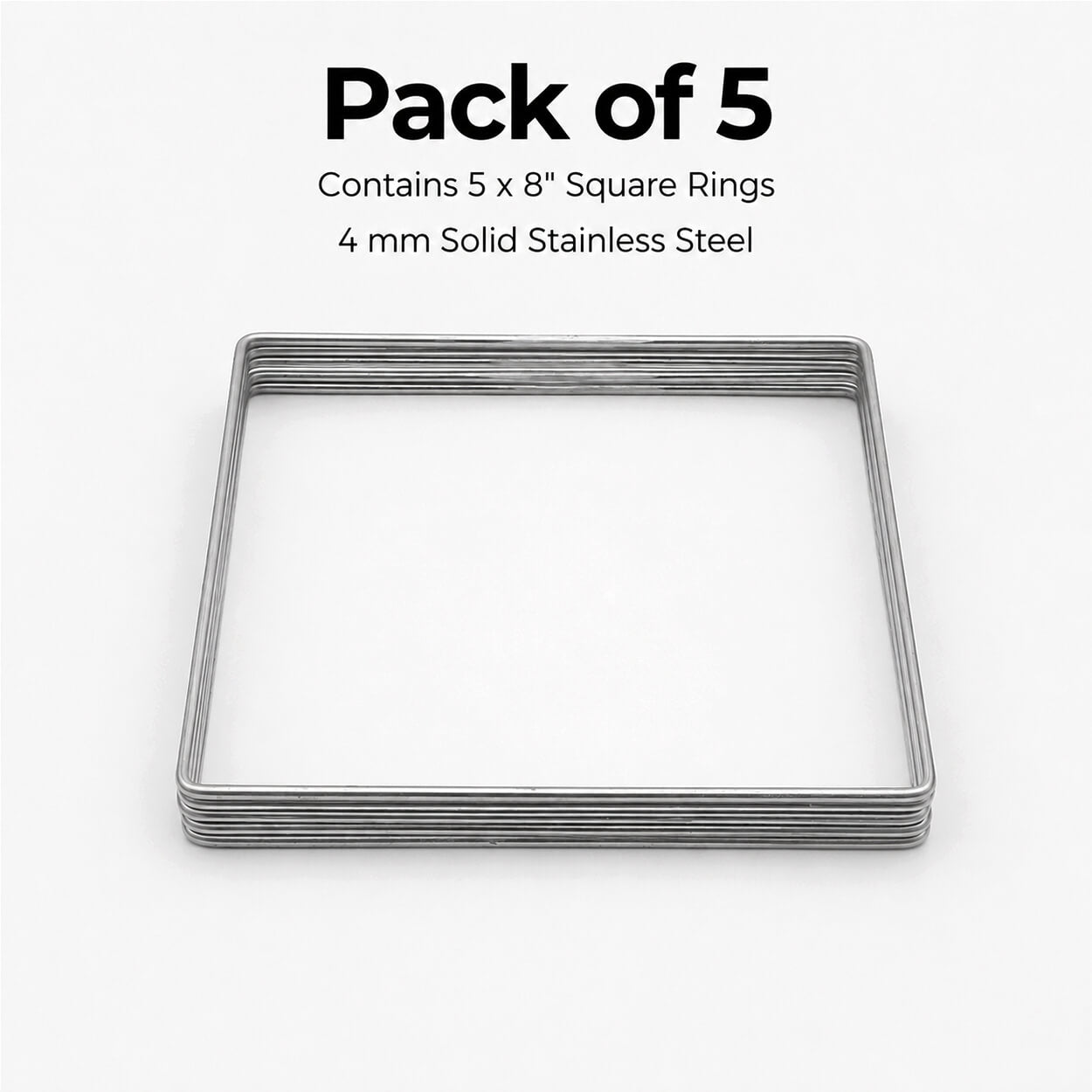 8-Inch Square Stainless Steel Craft Ring - Pack of 5