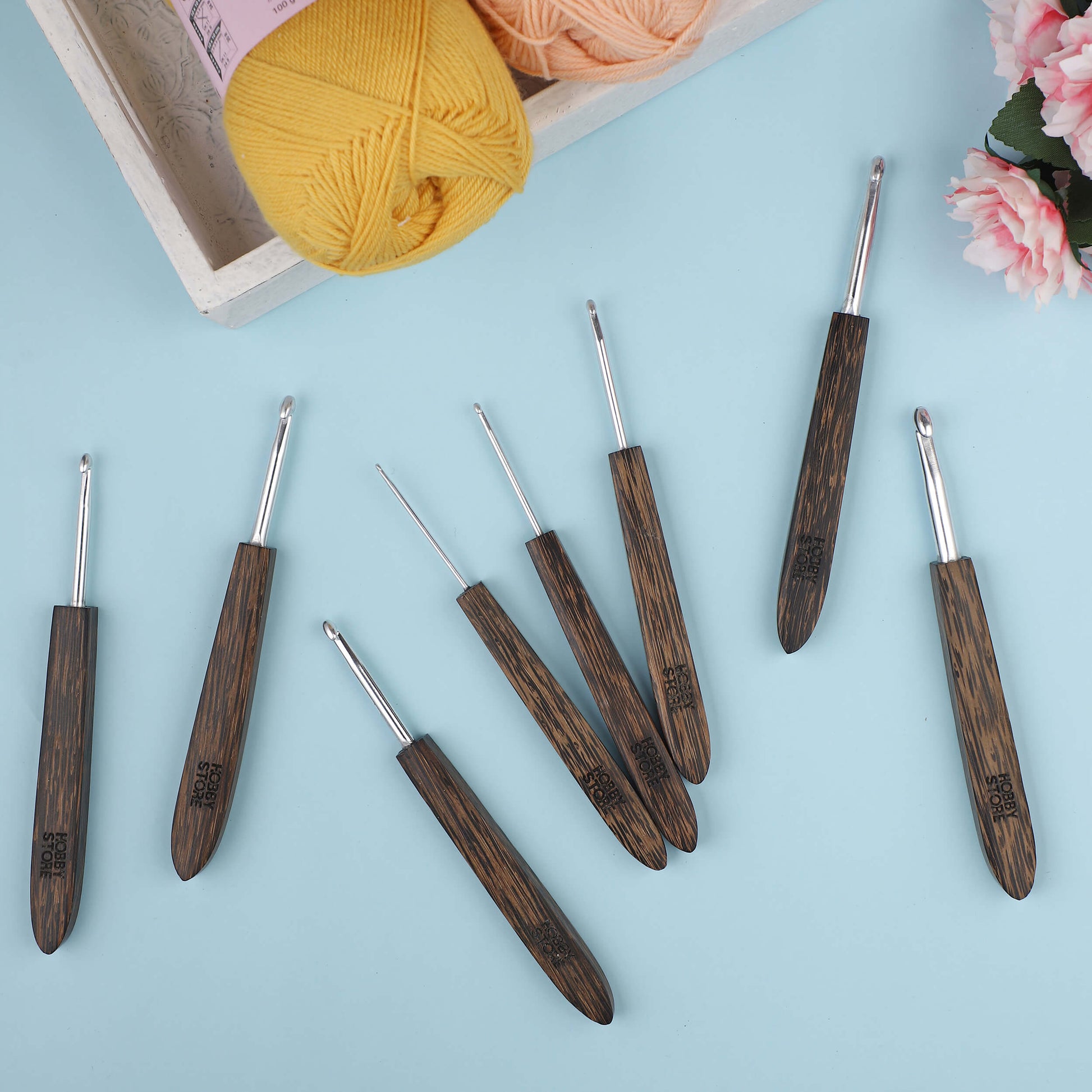 Aluminium Crochet Hooks with Palm Wood Handle by Hobby Store