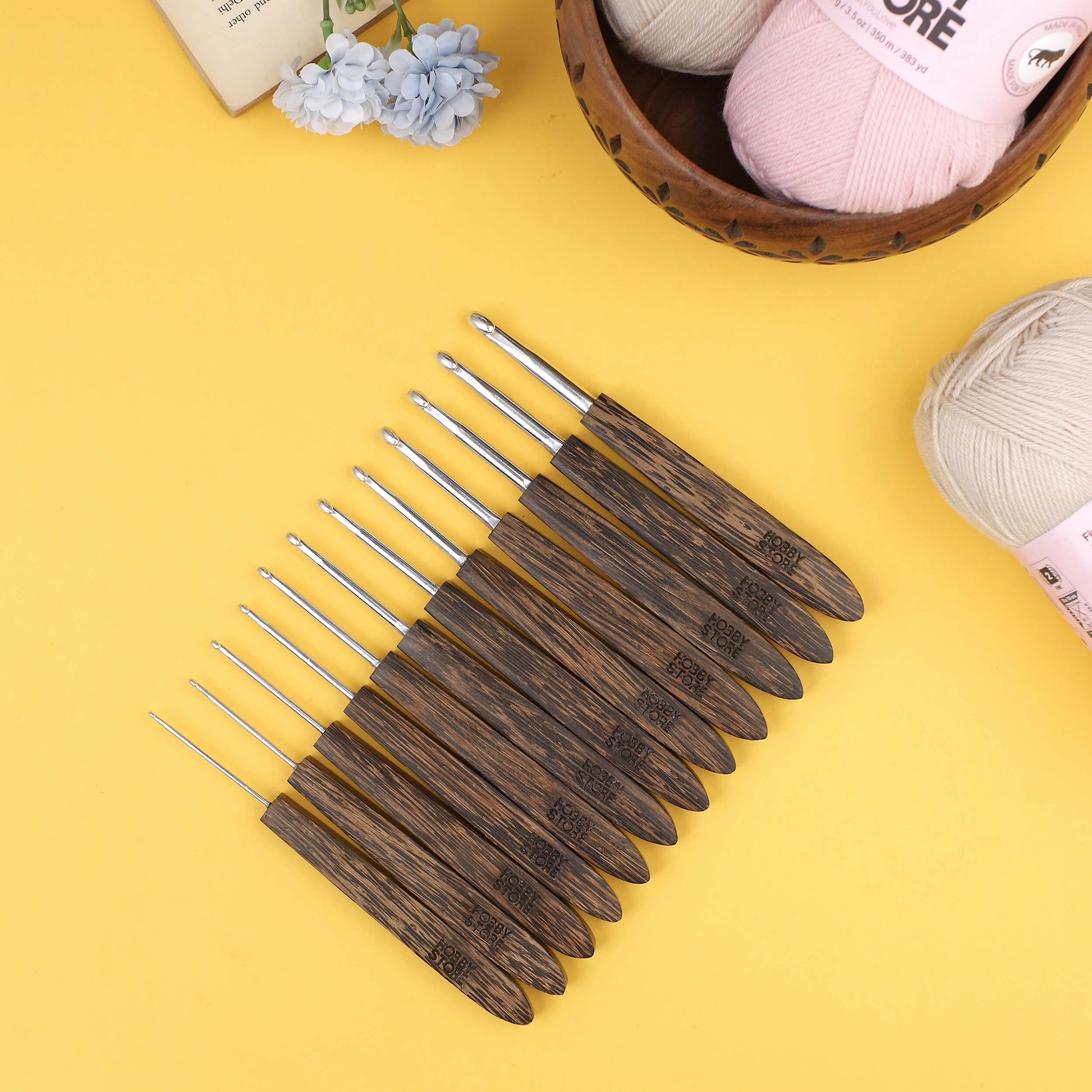 Aluminium Crochet Hooks with Palm Wood Handle by Hobby Store