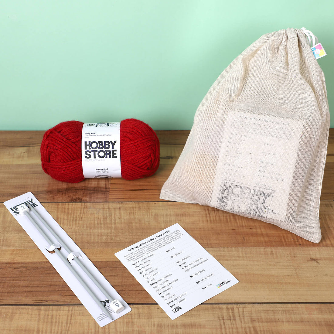 Bare Minimum Beginner’s Knitting Kit by Hobby Store - Karmen Red