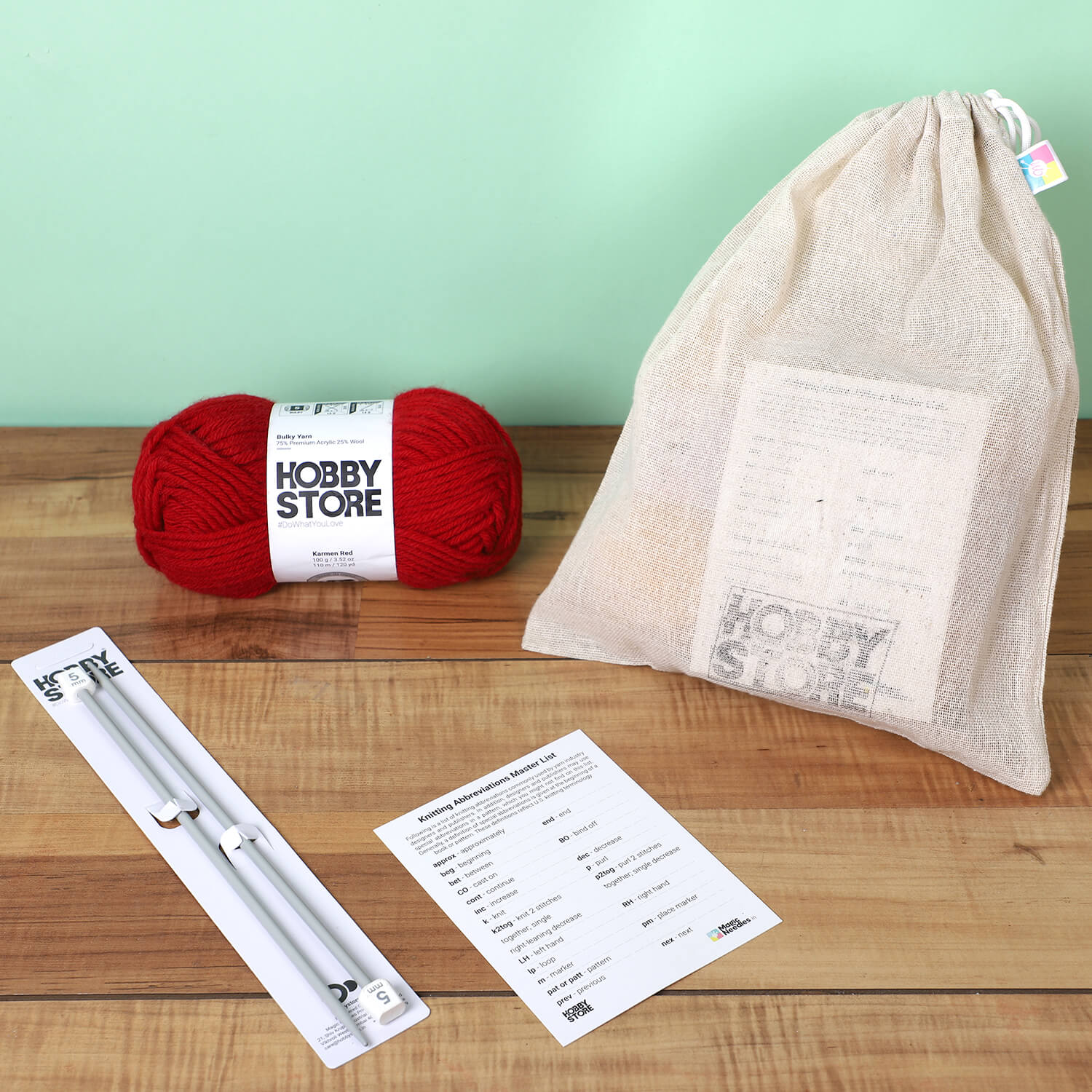 Bare Minimum Beginner’s Knitting Kit by Hobby Store - Karmen Red