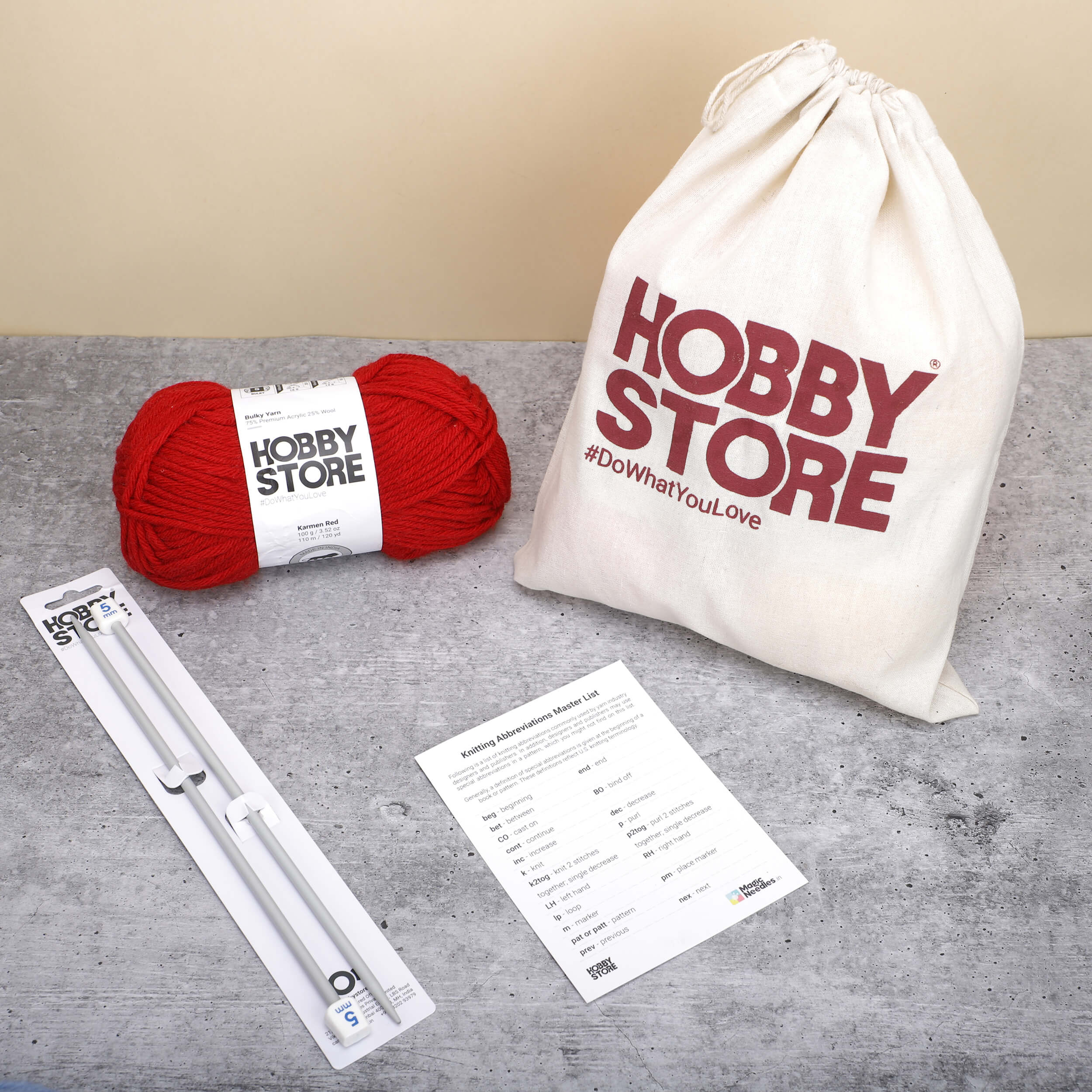 Bare Minimum Beginner’s Knitting Kit by Hobby Store - Karmen Red