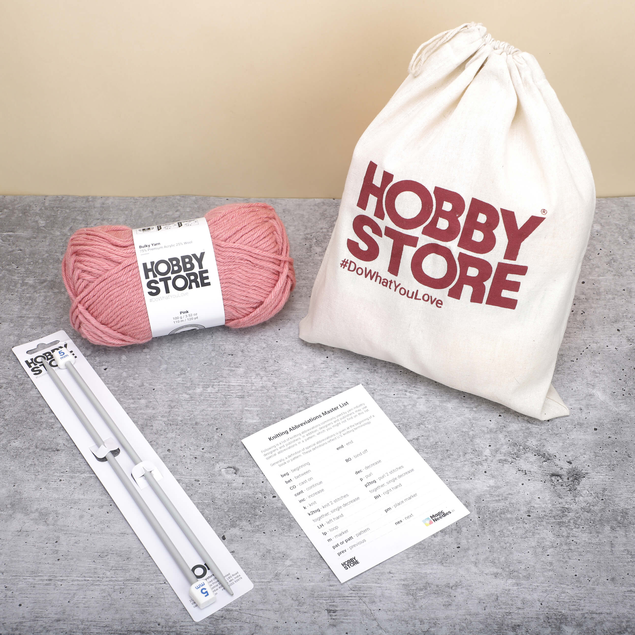 Bare Minimum Beginner’s Knitting Kit by Hobby Store - Pink