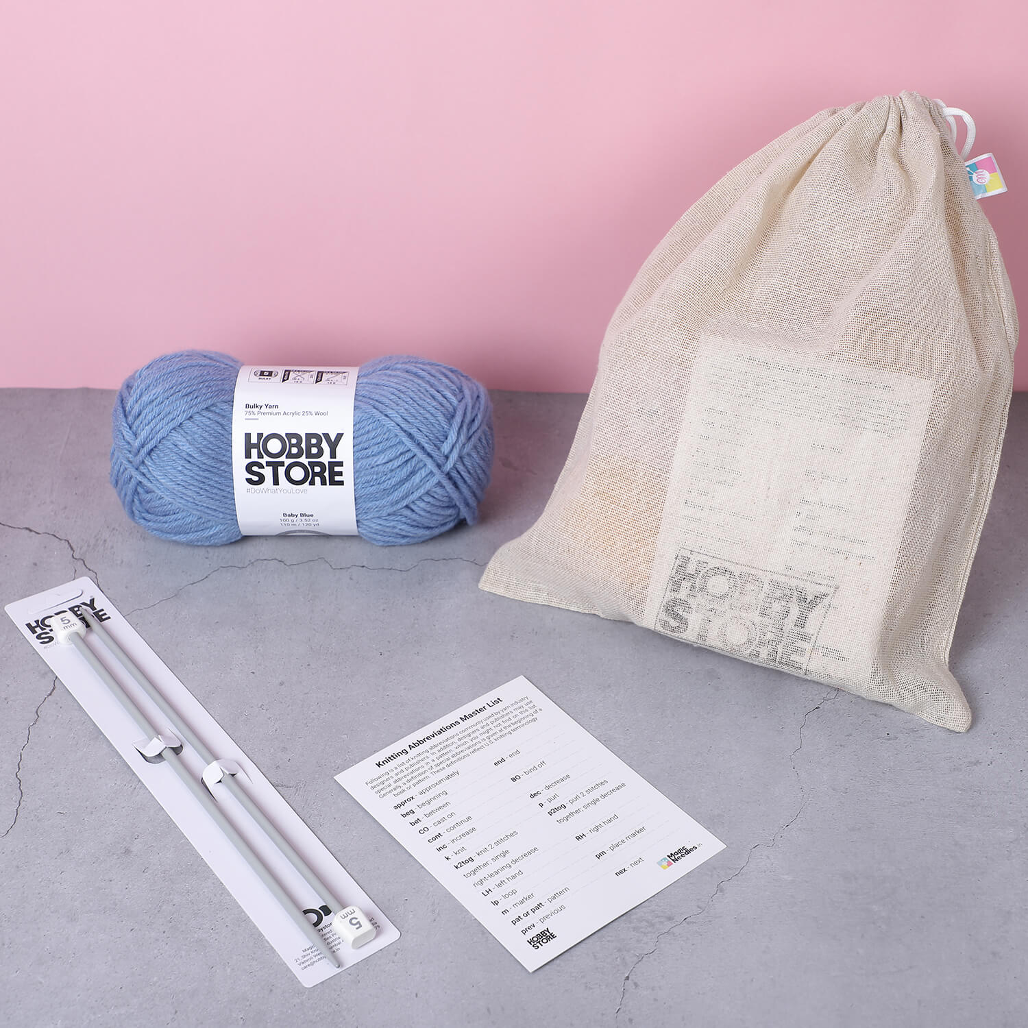 Bare Minimum Beginner’s Knitting Kit by Hobby Store - Baby Blue