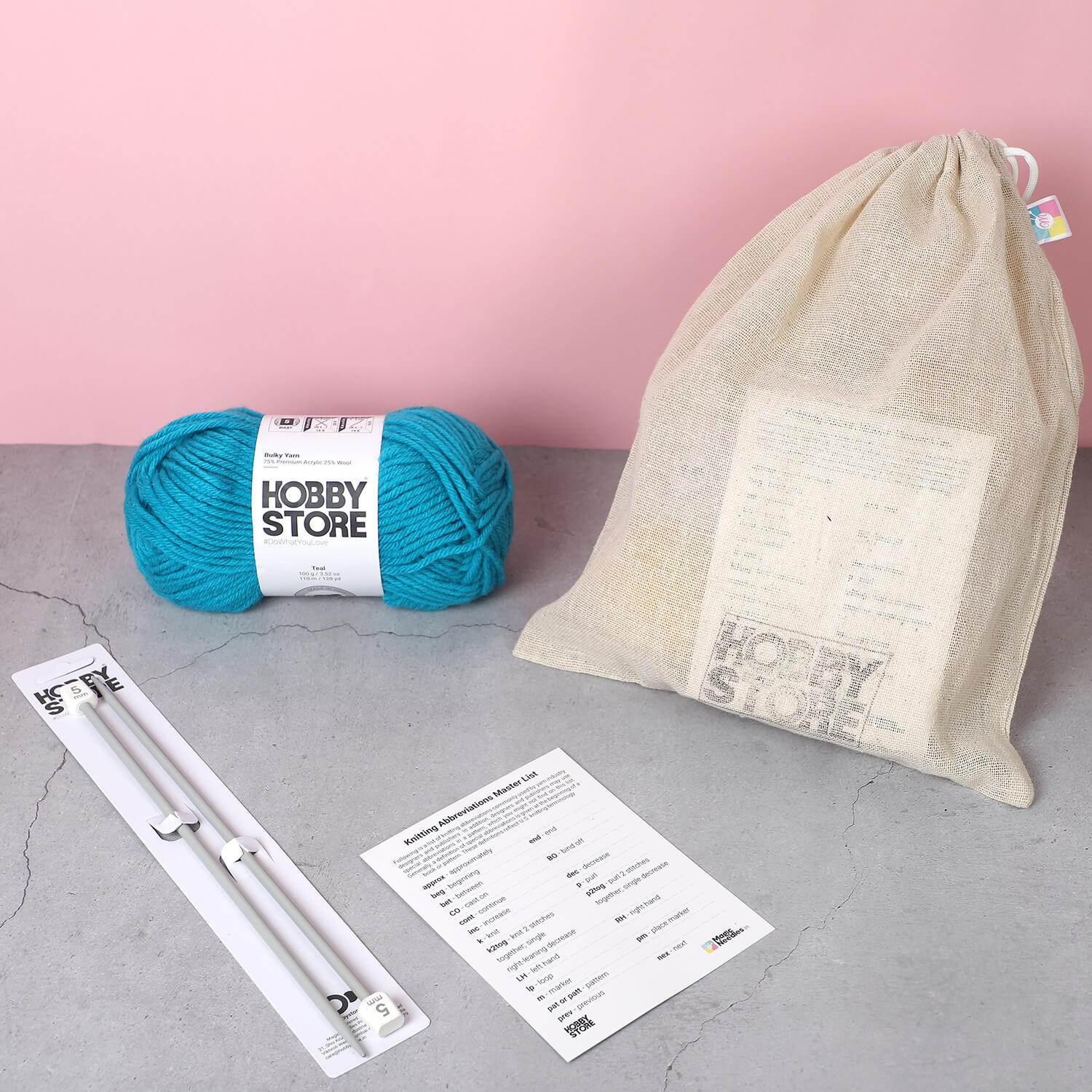 Bare Minimum Beginner’s Knitting Kit by Hobby Store - Teal
