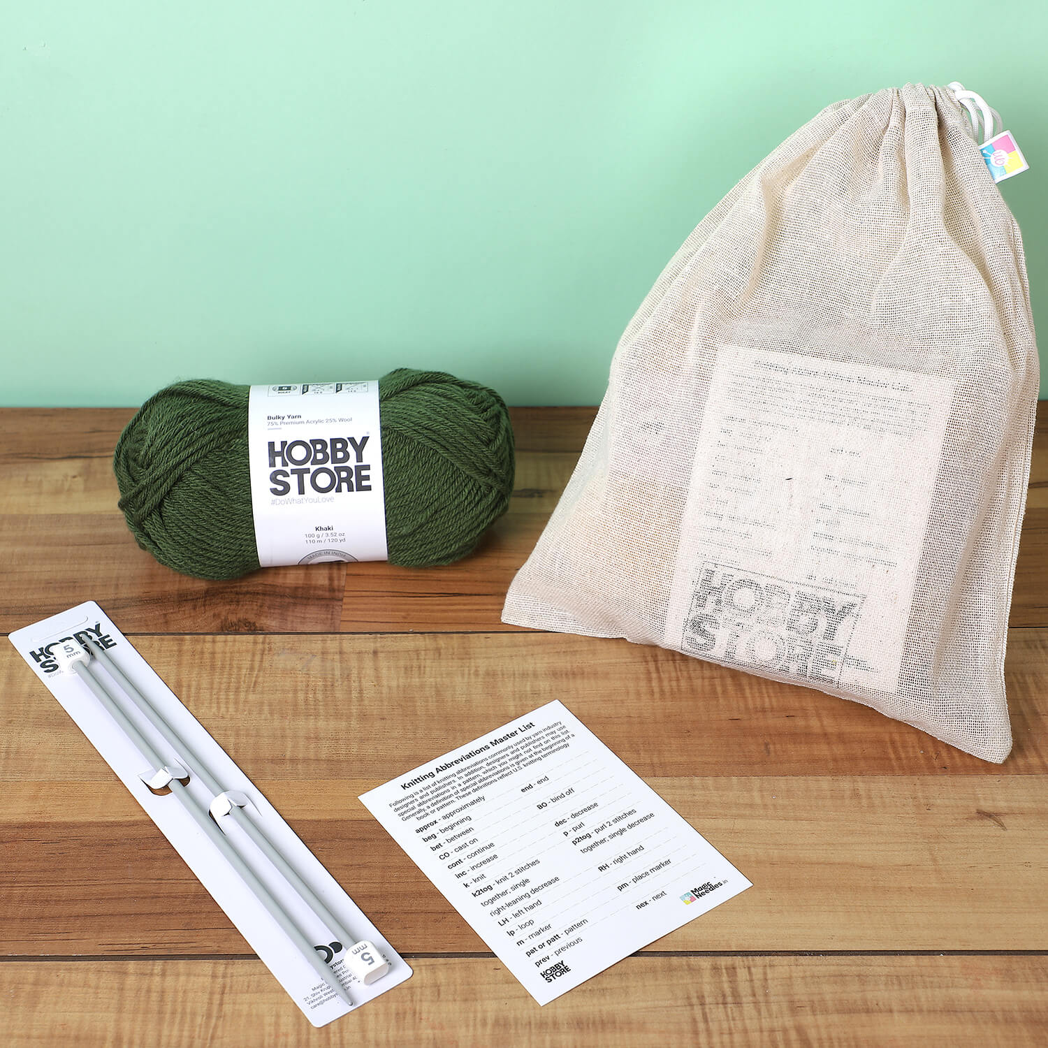 Bare Minimum Beginner’s Knitting Kit - Khaki Green