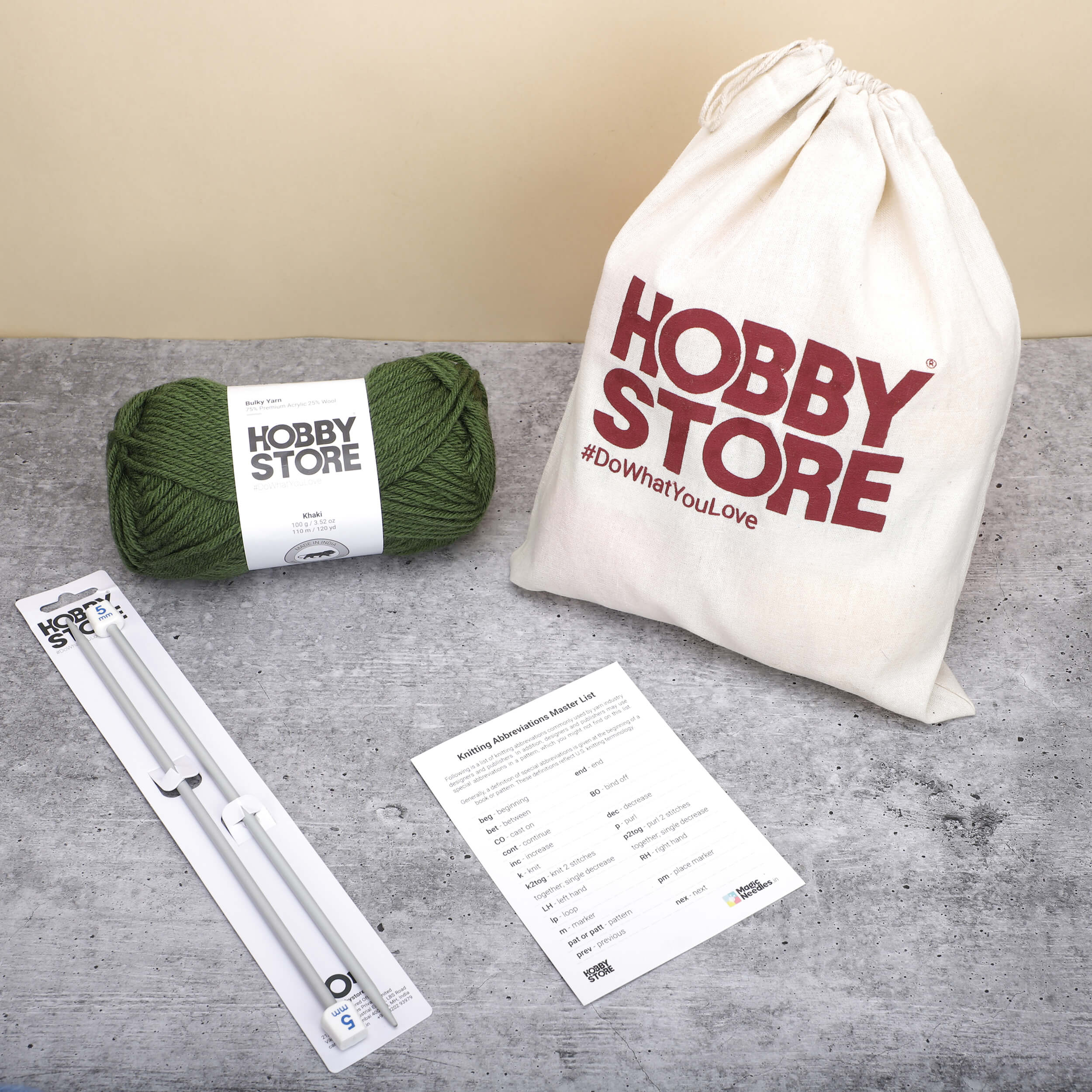 Bare Minimum Beginner’s Knitting Kit - Khaki Green