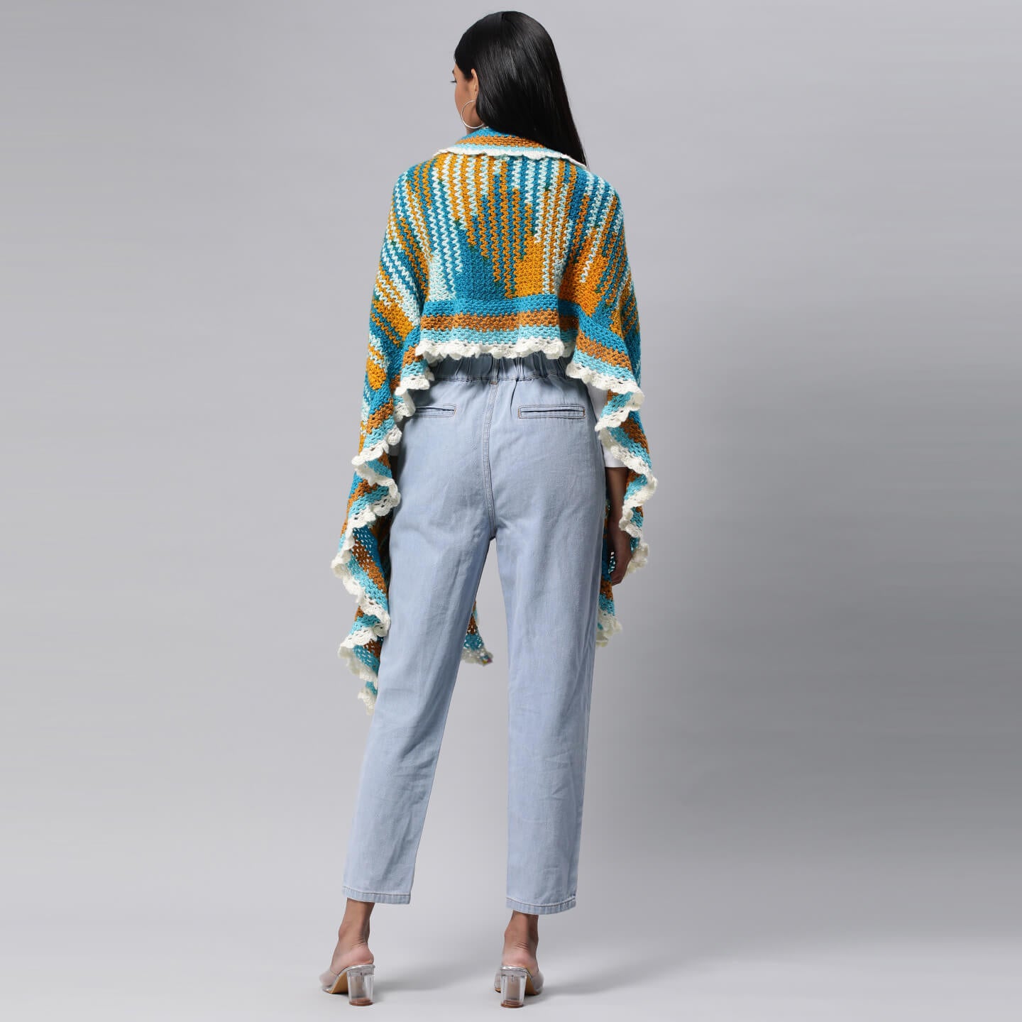 Collared Shawl with Border - Multicolor 3226