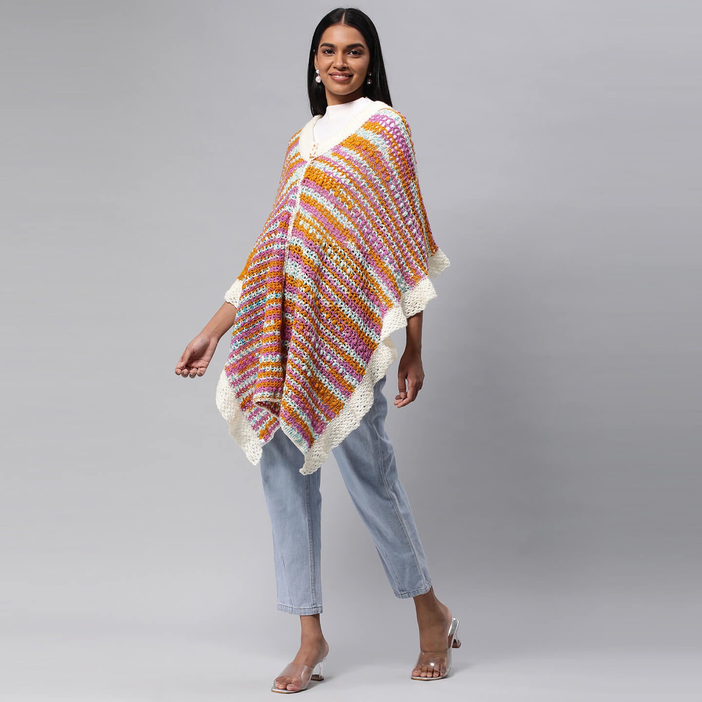 Collared Shawl with Border - Multicolor 3261