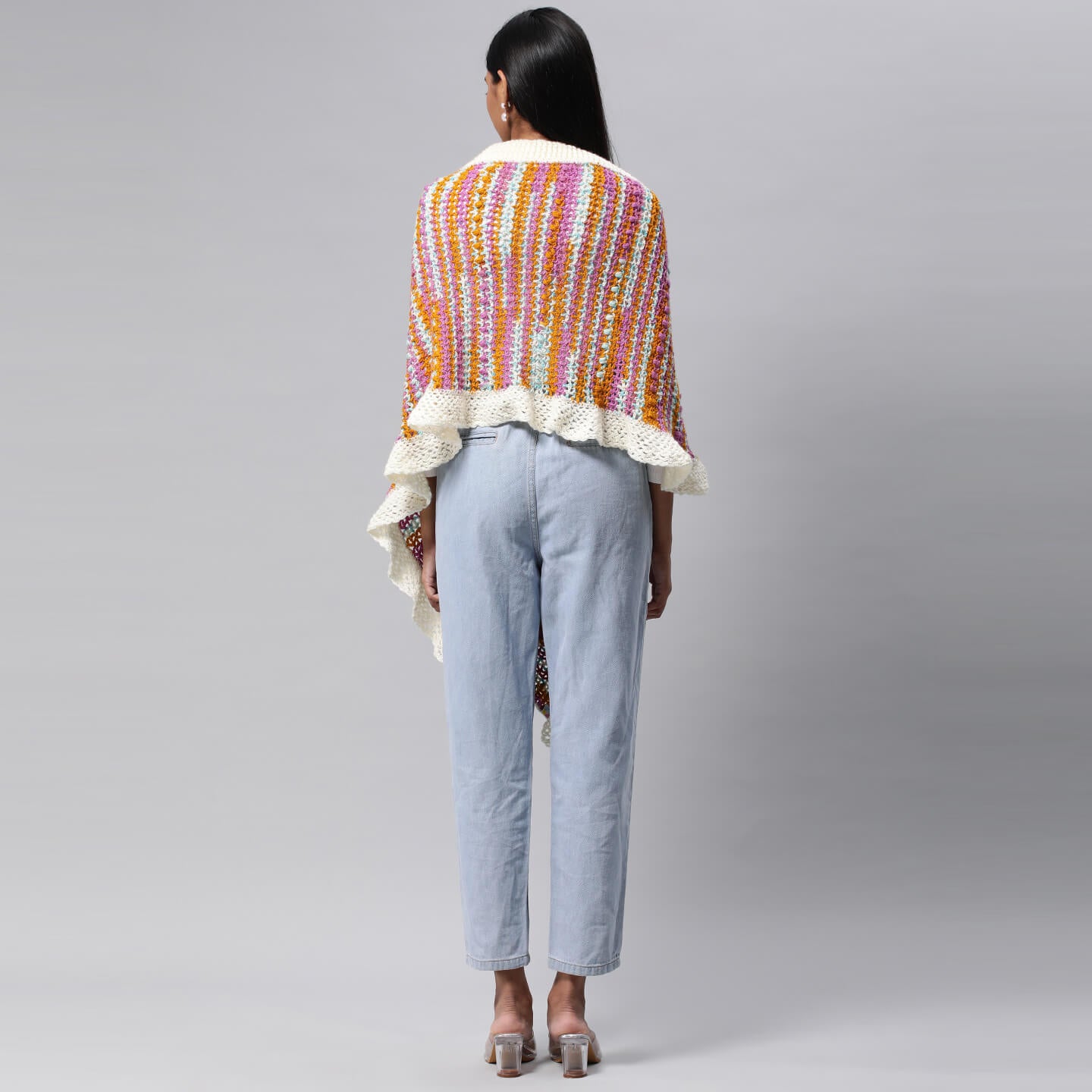 Collared Shawl with Border - Multicolor 3261