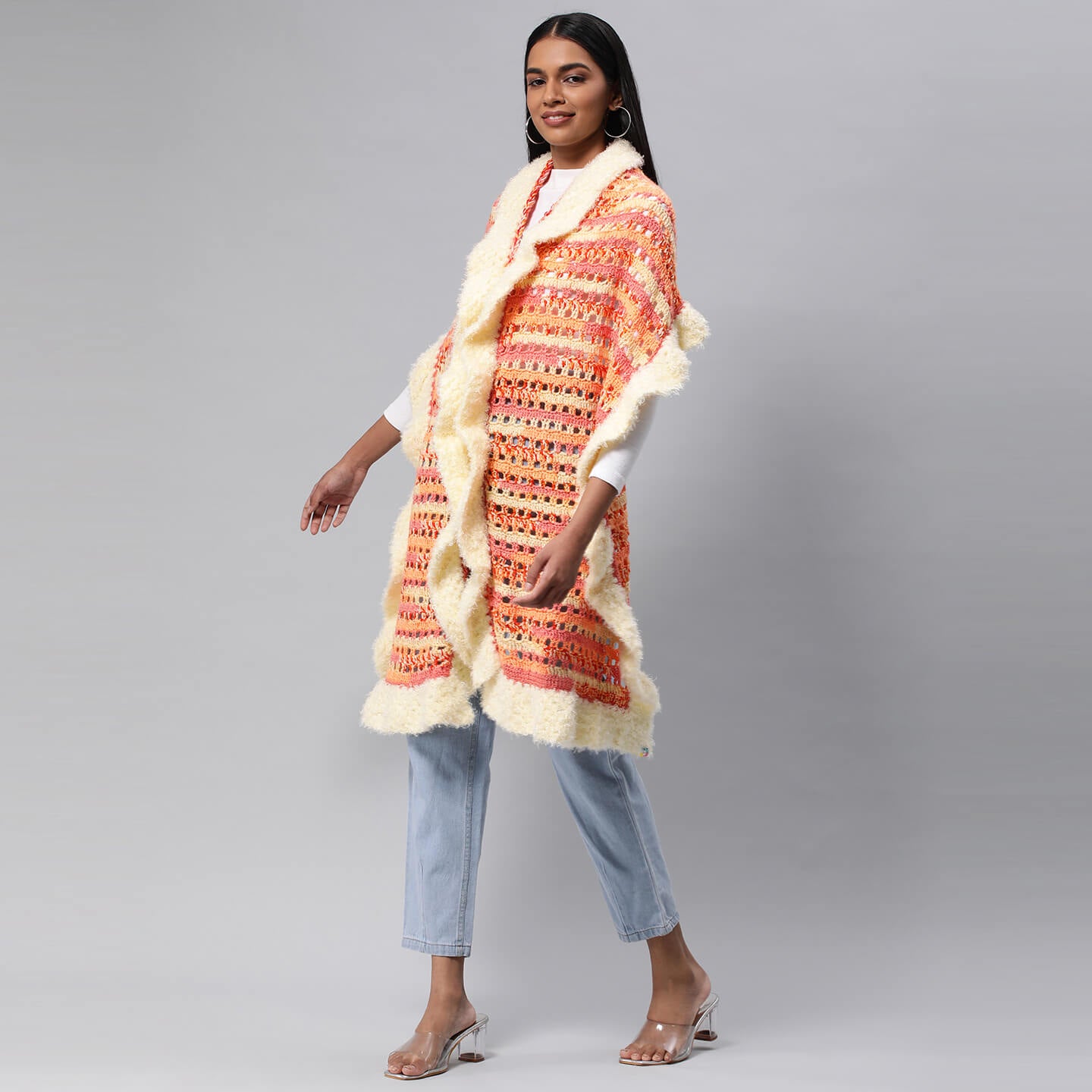 Collared Shawl with Border - Multicolor 3272