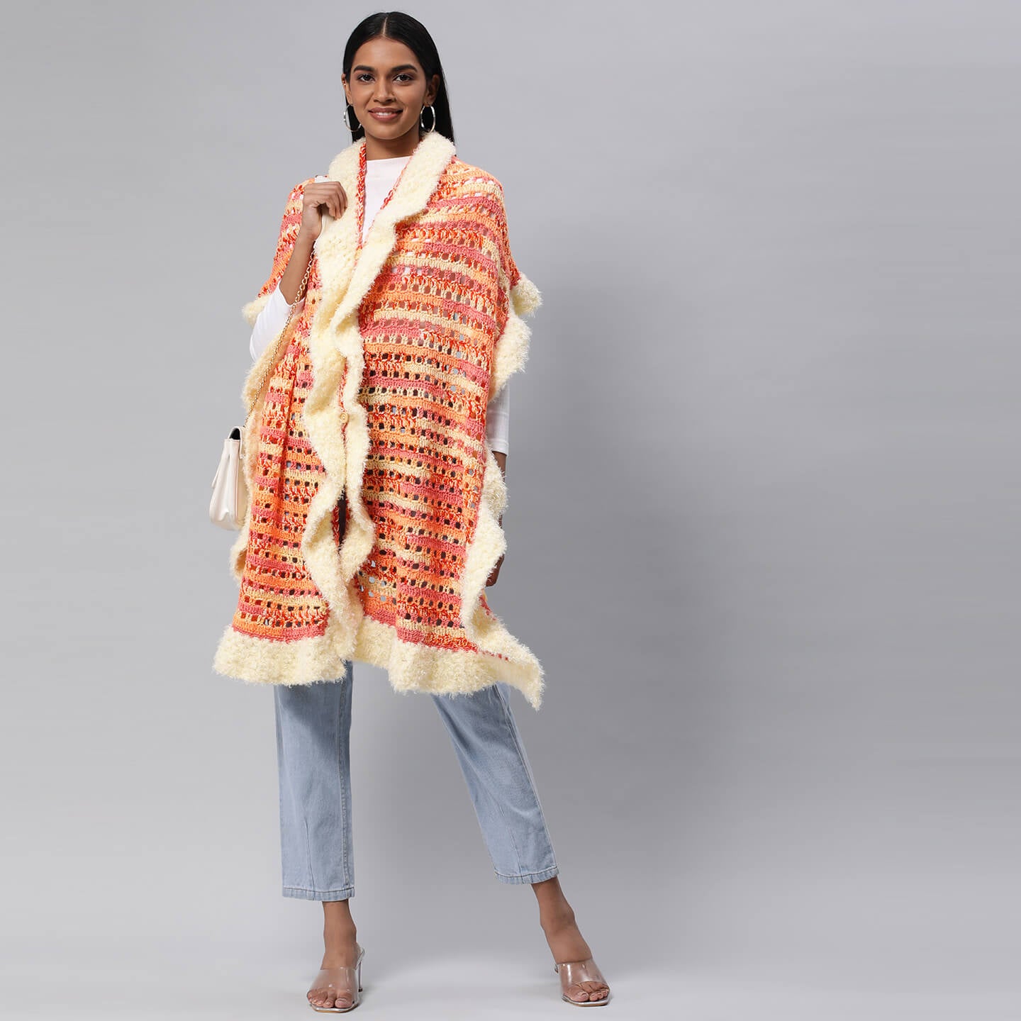 Collared Shawl with Border - Multicolor 3272