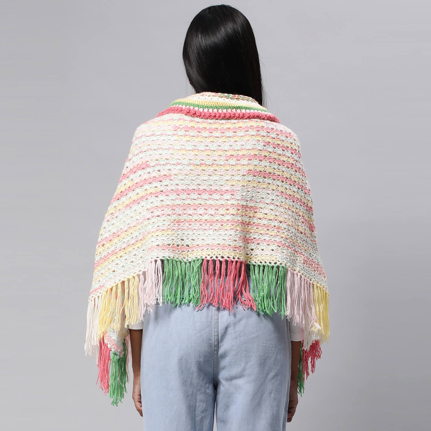 Collared Shawl with border - Multicolor 3228