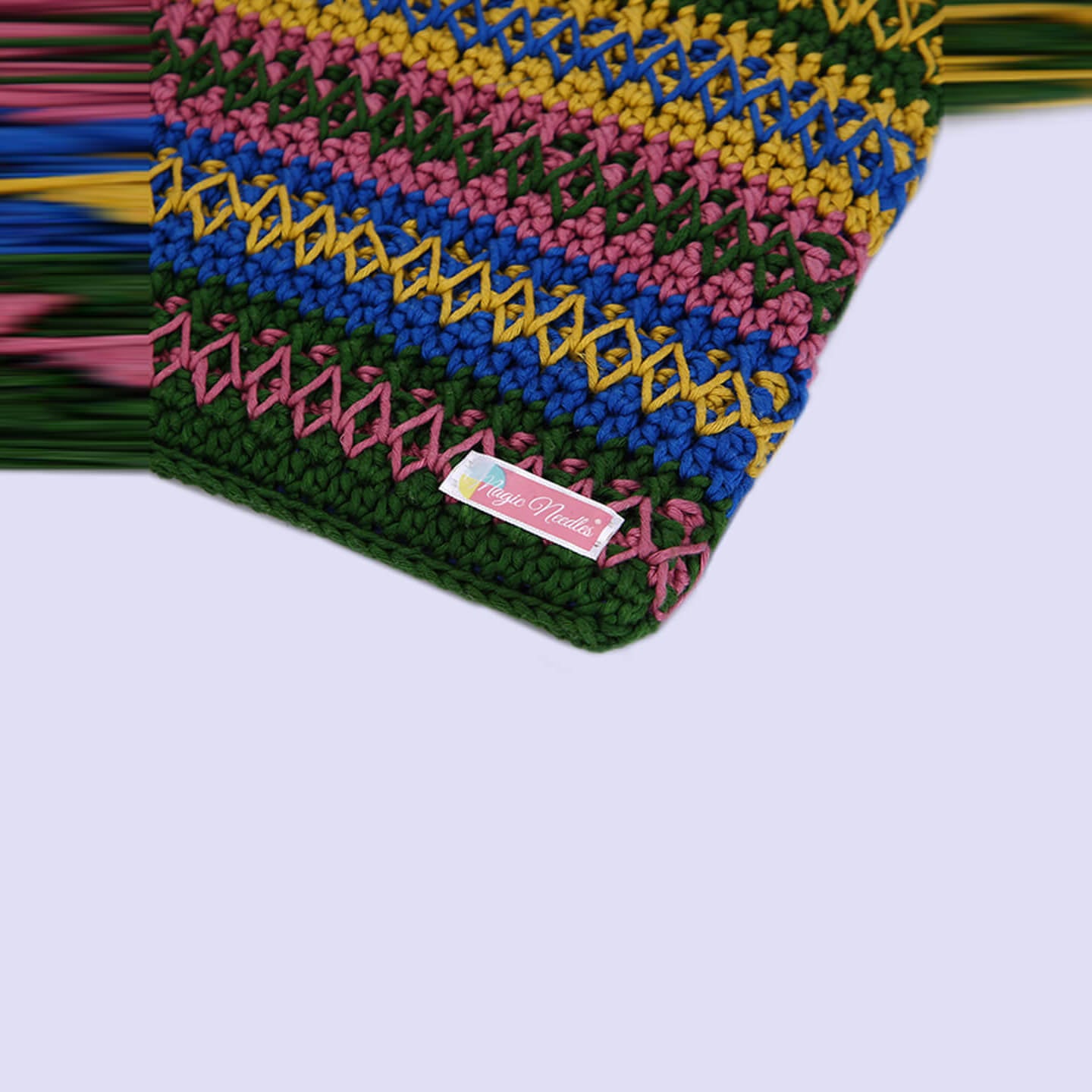 Handmade Cotton Handbag with Wood Handles - Multi - 10363