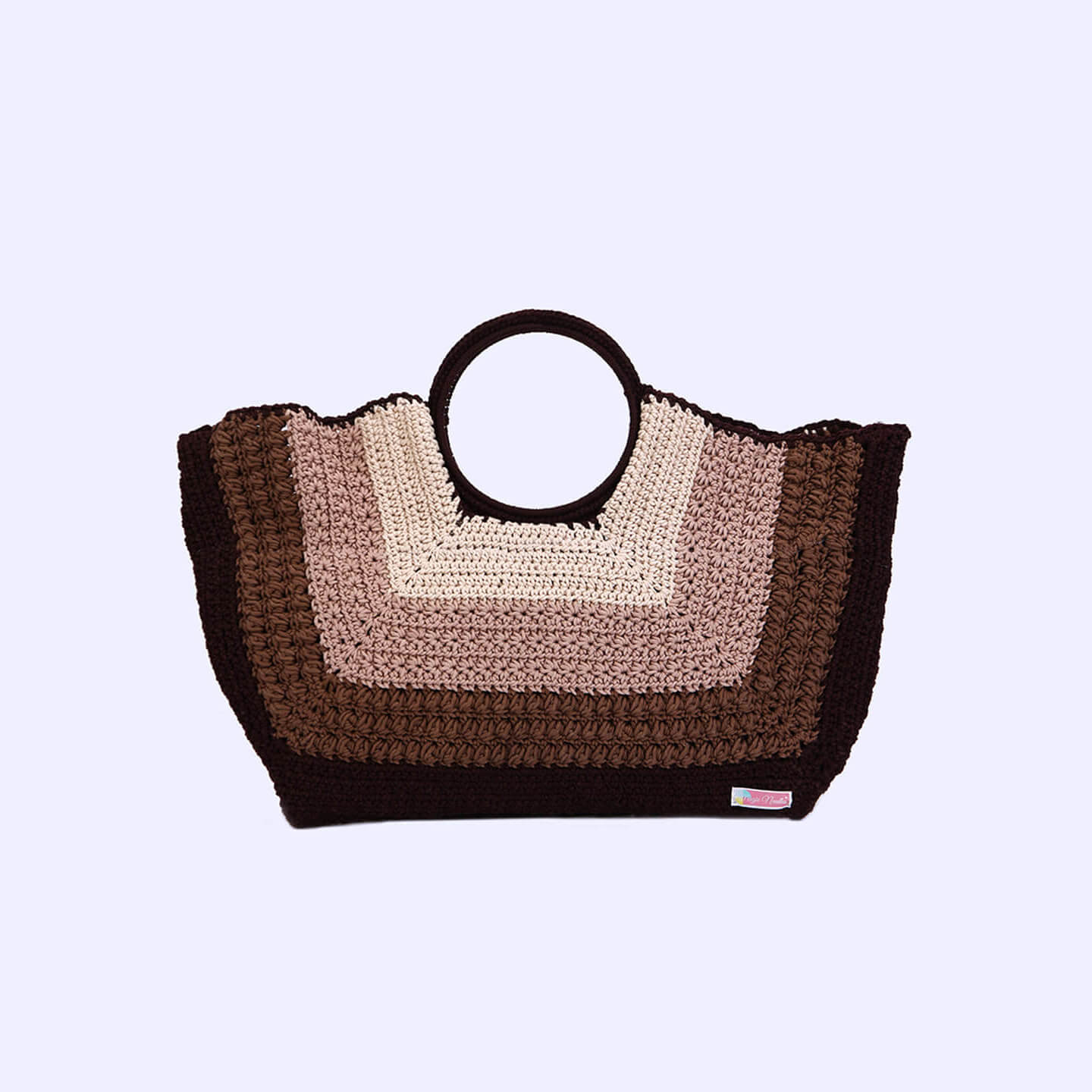 Handmade Cotton Self Design Handbag - Brown - 10364