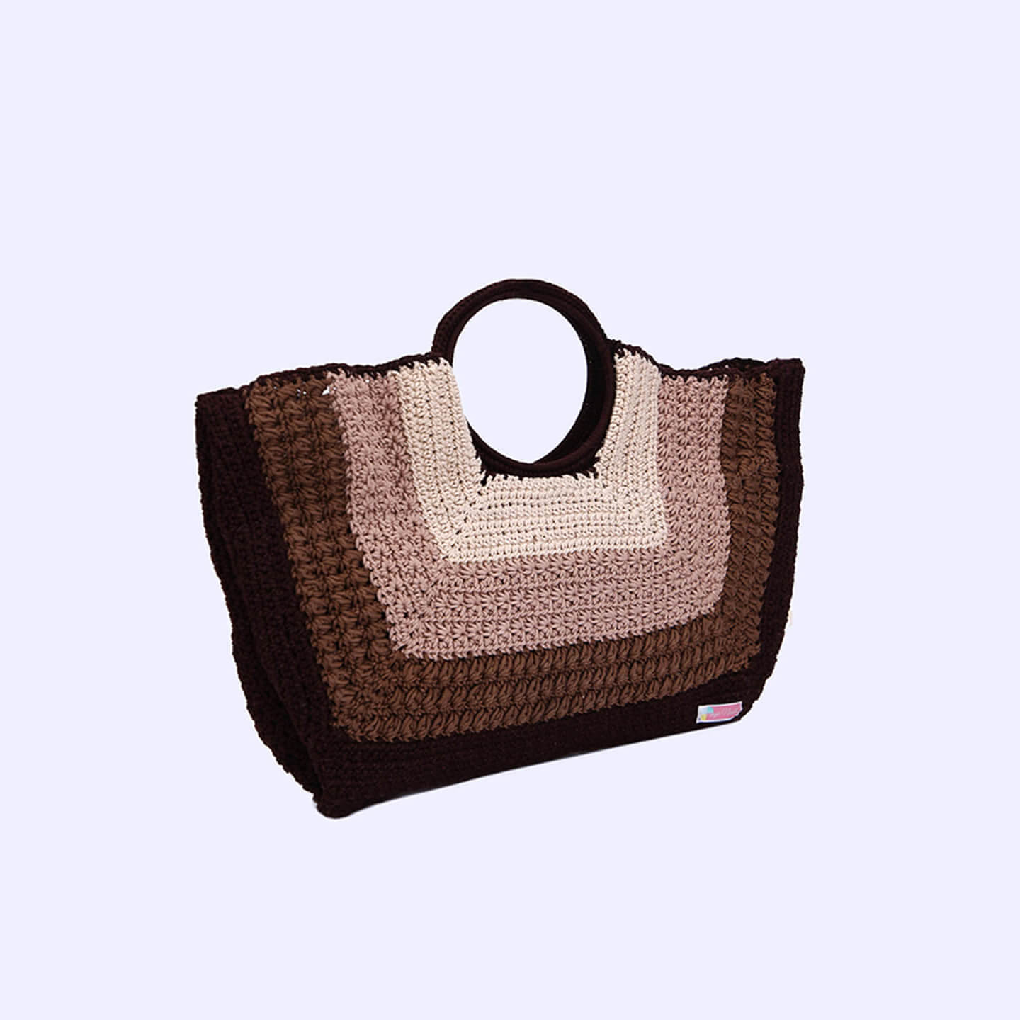 Handmade Cotton Self Design Handbag - Brown - 10364
