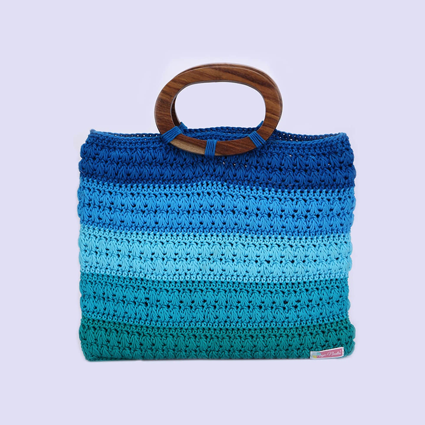 Handmade Cotton Handbag with Wood Handles - Multi - 10367