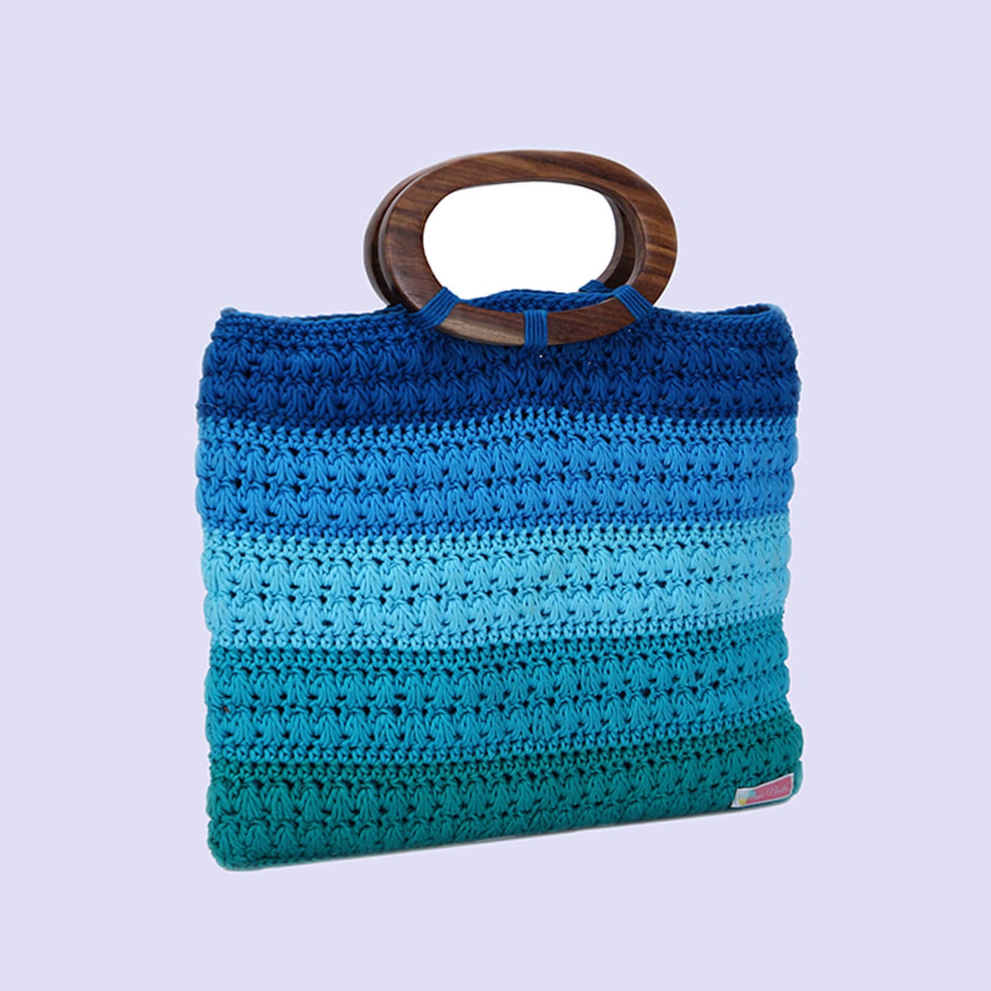 Handmade Cotton Handbag with Wood Handles - Multi - 10367