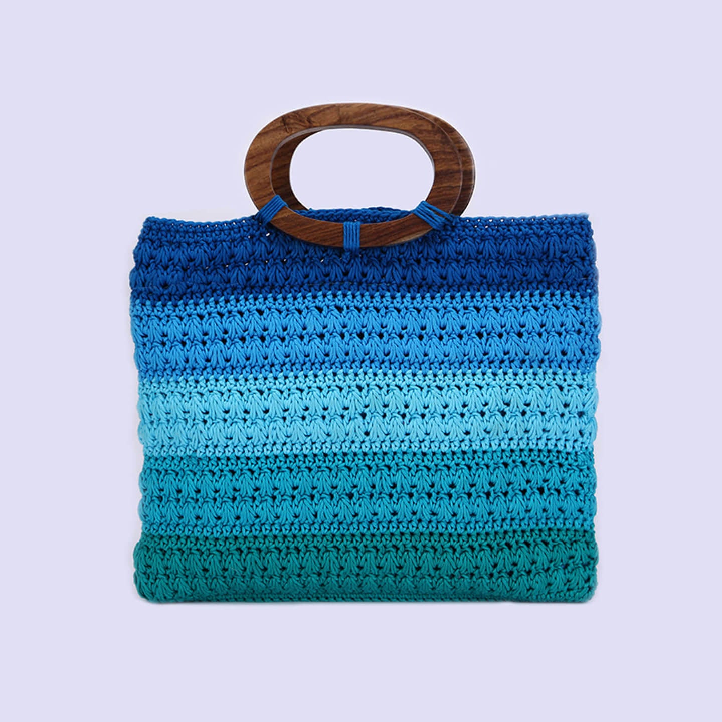 Handmade Cotton Handbag with Wood Handles - Multi - 10367
