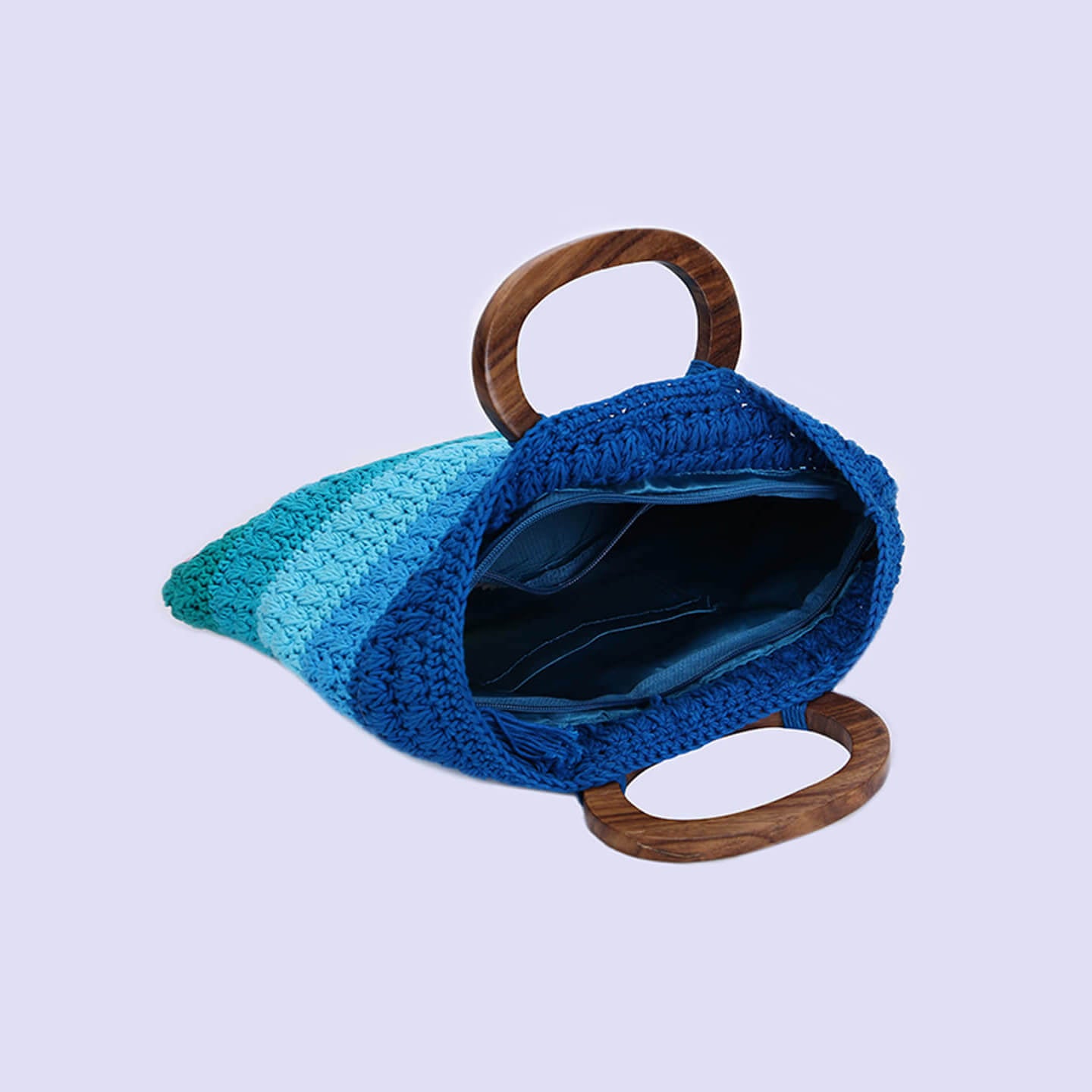 Handmade Cotton Handbag with Wood Handles - Multi - 10367