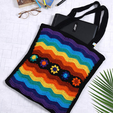 Crochet Handbag with lining and zipper - Multi 3312