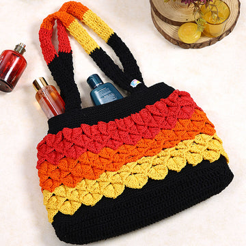 Crochet Handbag with lining and zipper - Multi 3313