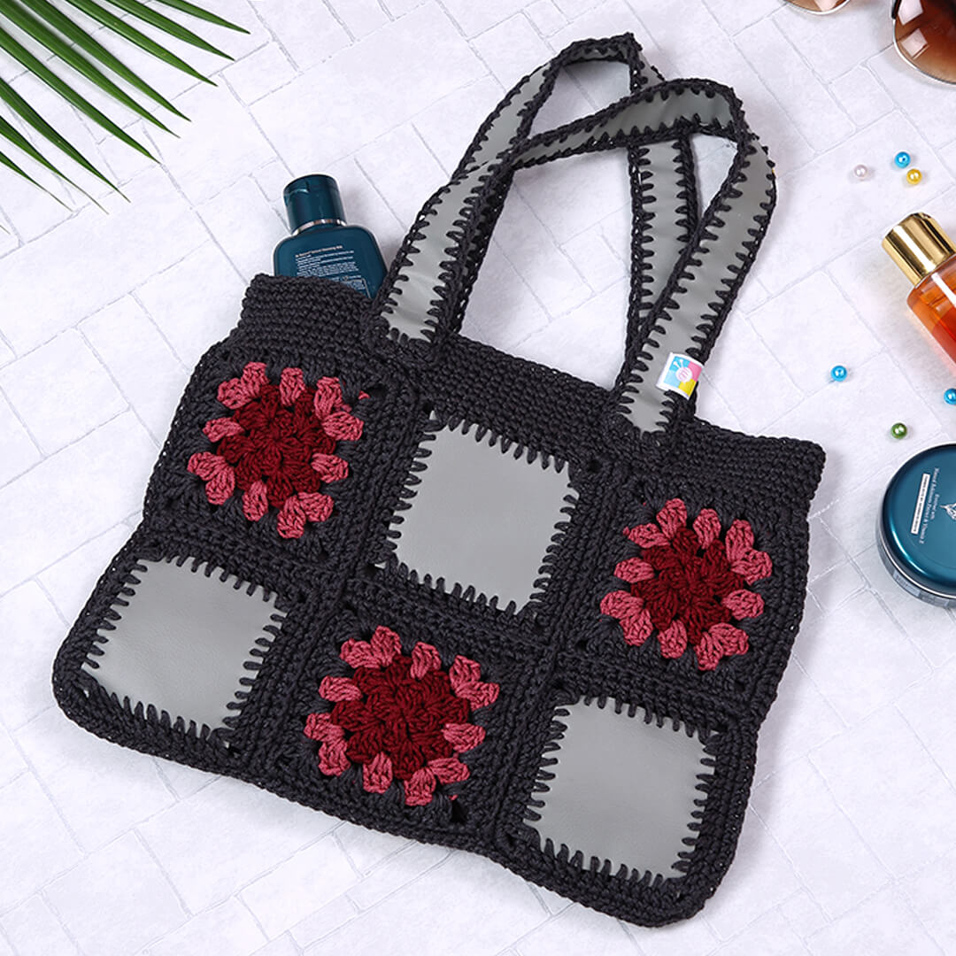 Crochet Handbag with lining and zipper - Grey 3314