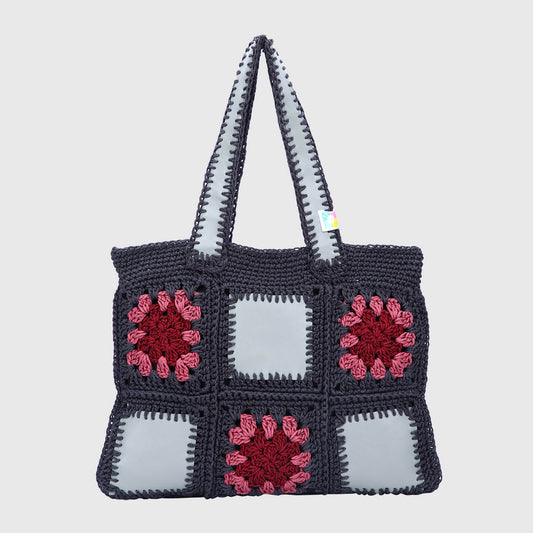 Crochet Handbag with lining and zipper - Grey 3314